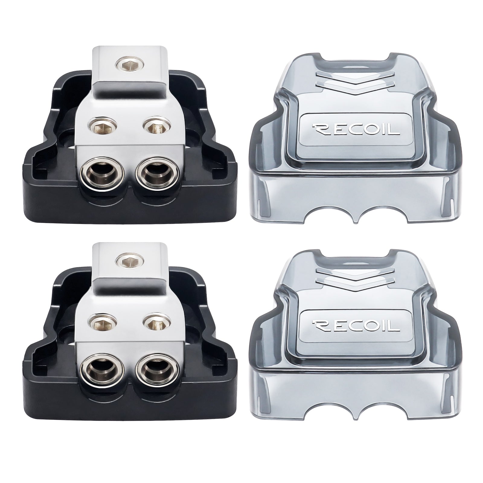 ZDB12P - 2-way Power Distribution Block, 1 X 0/2/4 Gauge in / 2 X 4/8 Gauge Out Power Distribution Ground Distributor Block for Car Audio Amplifier Splitter 2 Pack