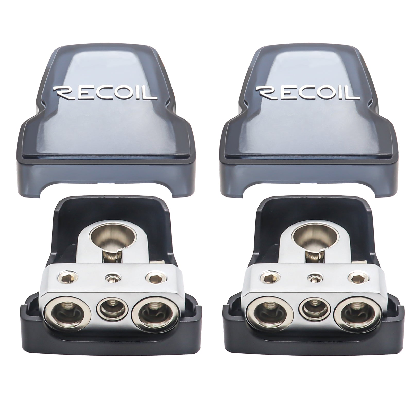PBT-2014 - 2 Pack Premium Solid Brass Positive/negative Battery Terminals with Two 0/2/4 Gauge Outputs and One 4/8 Gauge Output
