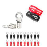 RT4516-20 - 20pcs 4awg Copper Ring Terminals, 5/16” Ring Hole, Shiny Nickel Plated Crimp Ring Terminals with 20pcs Red & Black Soft Boots