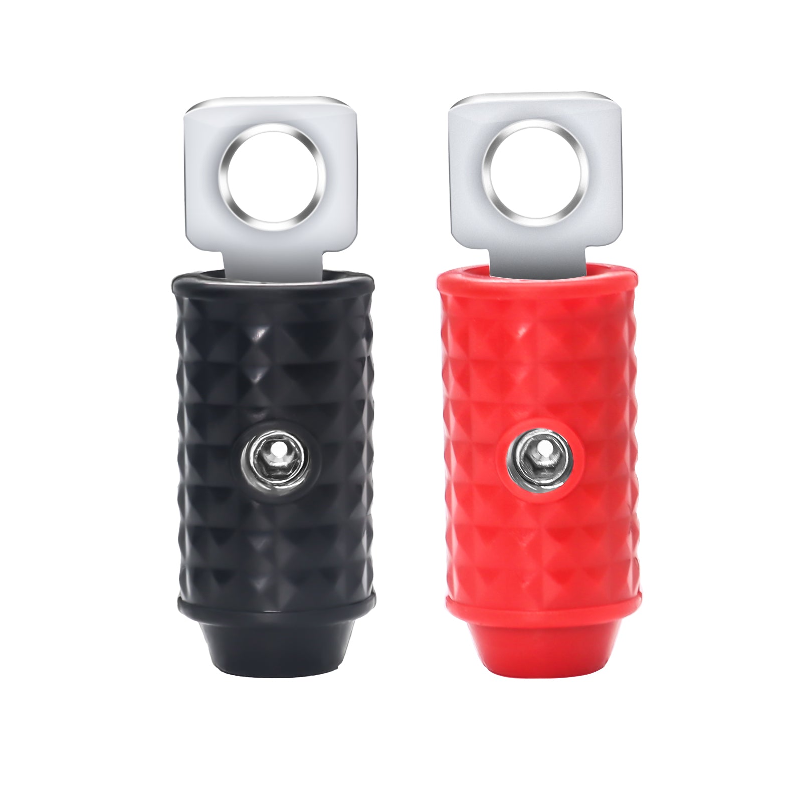 HR4P - 4 Gauge Set Screw Brass Ring Terminals Battery Connectors with Red/black Silicon Covers, Marine-grade Satin Chrome Finish, Pair