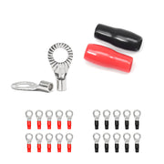 RT10516-20 - 20pcs 10awg Copper Ring Terminals, 5/16” Ring Hole, Shiny Nickel Plated Crimp Ring Terminals with 20pcs Red & Black Soft Boots