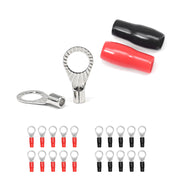 RT1038-20 - 20pcs 10awg Copper Ring Terminals, 3/8” Ring Hole, Shiny Nickel Plated Crimp Ring Terminals with 20pcs Red & Black Soft Boots
