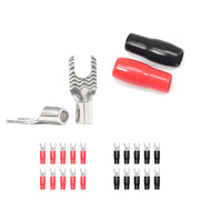 ST1008-20 - 20pcs 10awg Copper Spade Terminals, #8 Opening, Shiny Nickel Plated Crimp Ring Terminals with 20pcs Red & Black Soft Boots