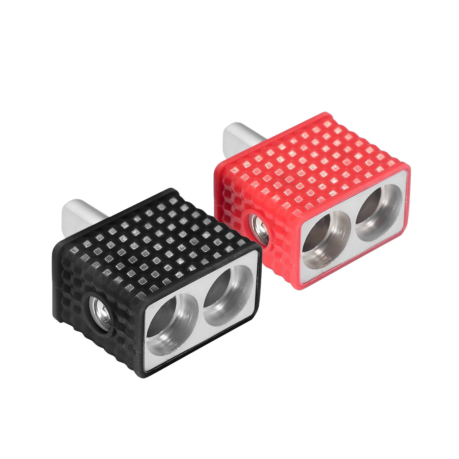 WRD00 - Amplifier Power/ground Input Wire Gauge Reducer Brass Dual 1/0 Gauge to 1/0 Gauge with Red/black Silicon Covers, Marine-grade Satin Chrome Finish, Pair