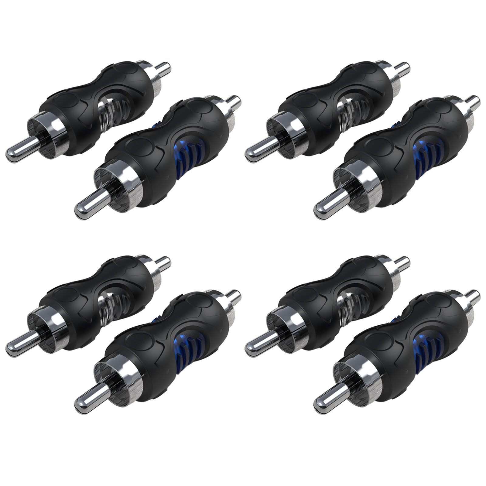 RCC-M8 - 8-pack RCA Male to RCA Male Connector Adapters, Dual Injection Molded RCA Barrel Connectors Cable Extension Adapters
