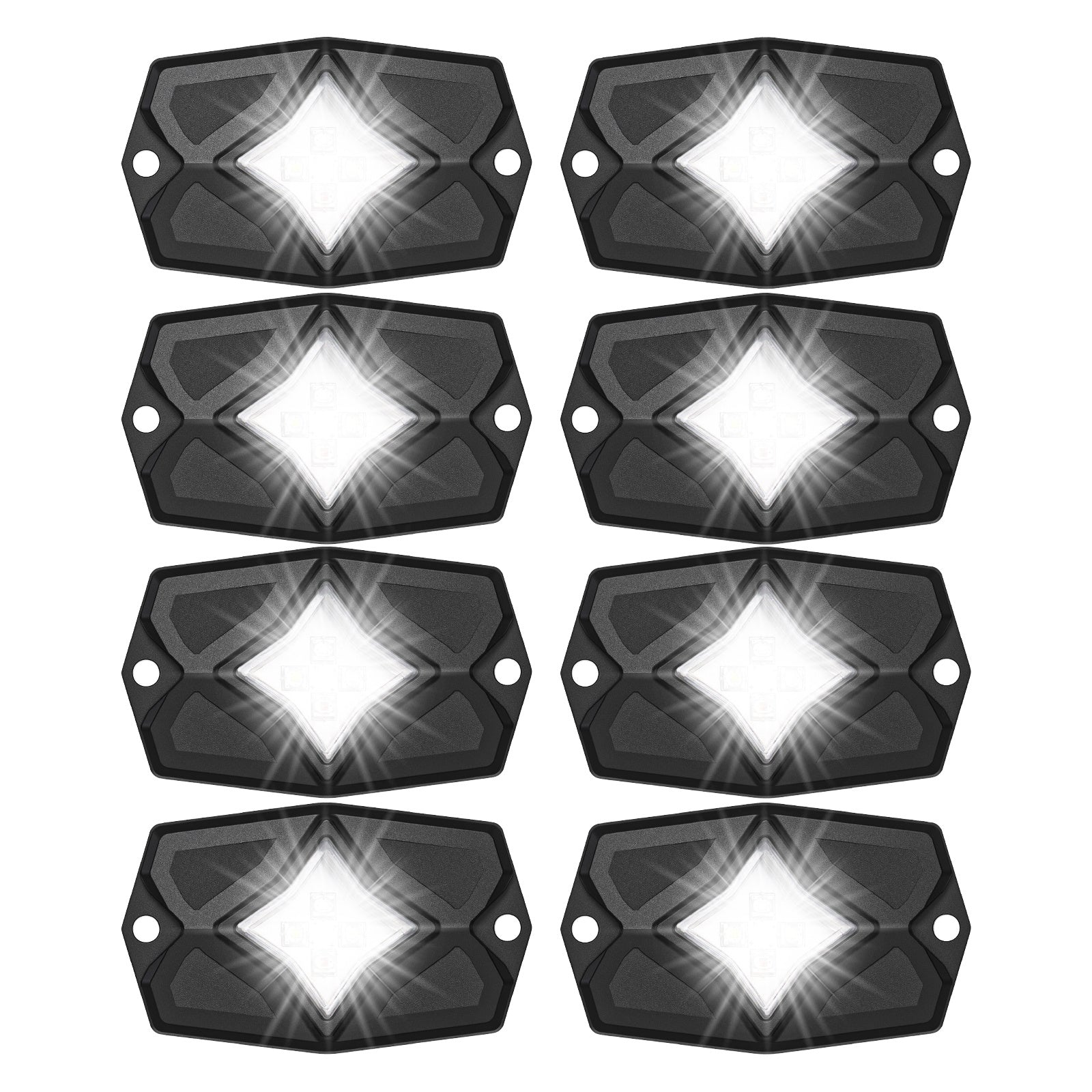 RLW-8 - IP68 Waterproof White LED Rock Lights 8 Pods, Under-glow White LED Light for Car Truck ATV UTV Suv Off-road Boat Motorcycle Vehicle, Under Body Glow Light Lamp Trail Fender Lighting