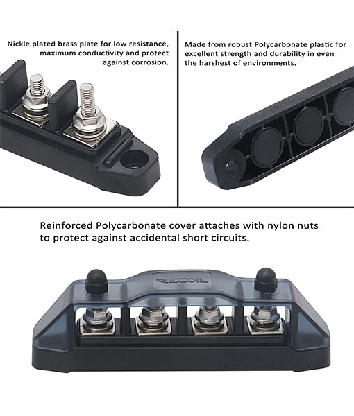 BBSPG4 - Insulated 4 Position Busbar 4 X 1/4” Studs Terminals Power Distribution Block with Ring Terminals
