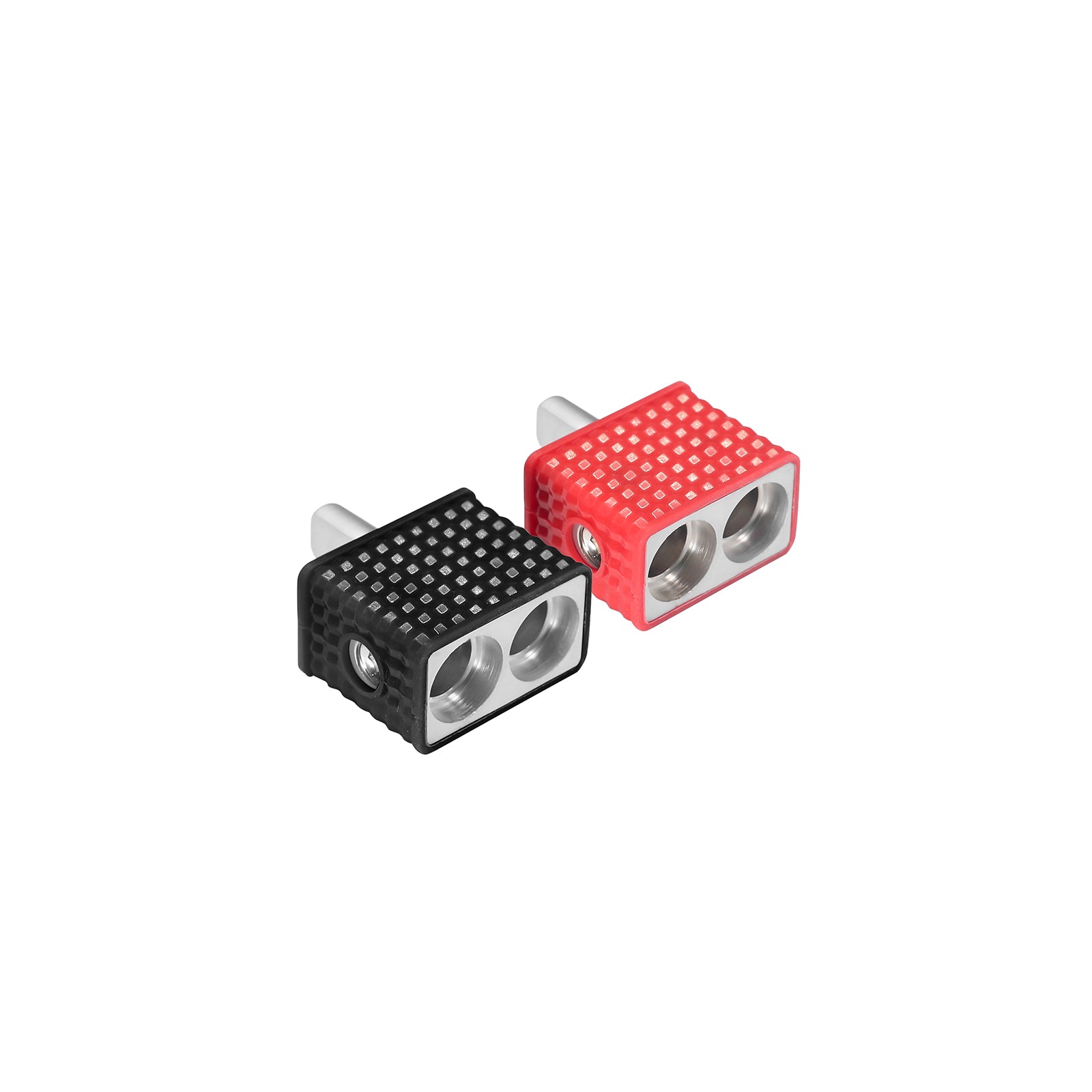 WRD88 - Amplifier Power/ground Input Wire Gauge Reducer Brass Dual 8 Gauge to 8 Gauge with Red/black Silicon Covers, Marine-grade Satin Chrome Finish, Pair