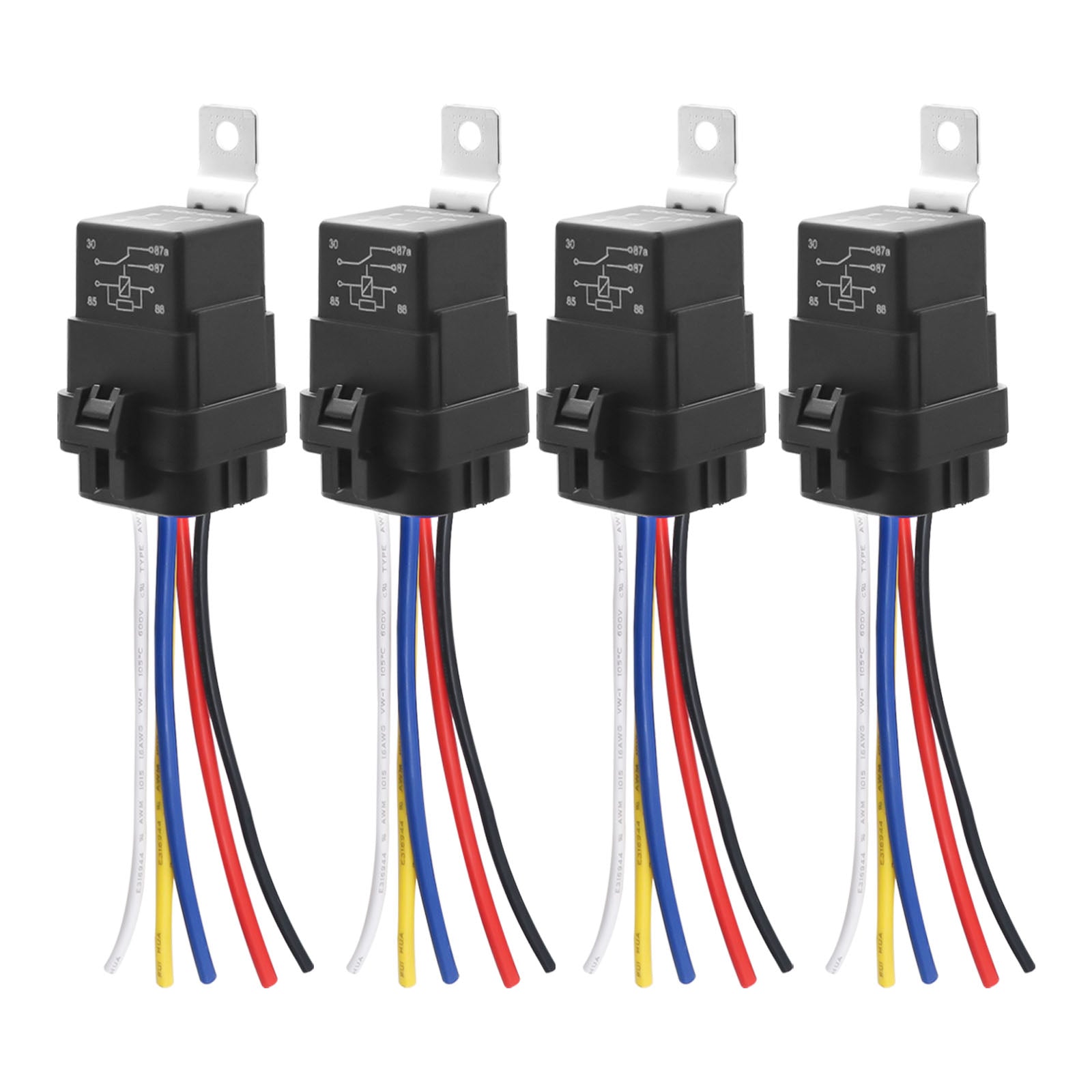 WRL-K4 - Waterproof 5-pin 30/40a 12v SPDT Relays with Harness Sockets, Heavy Duty 12awg Tinned Copper Wire, Automotive Marine Relays Kits - 4 Pack