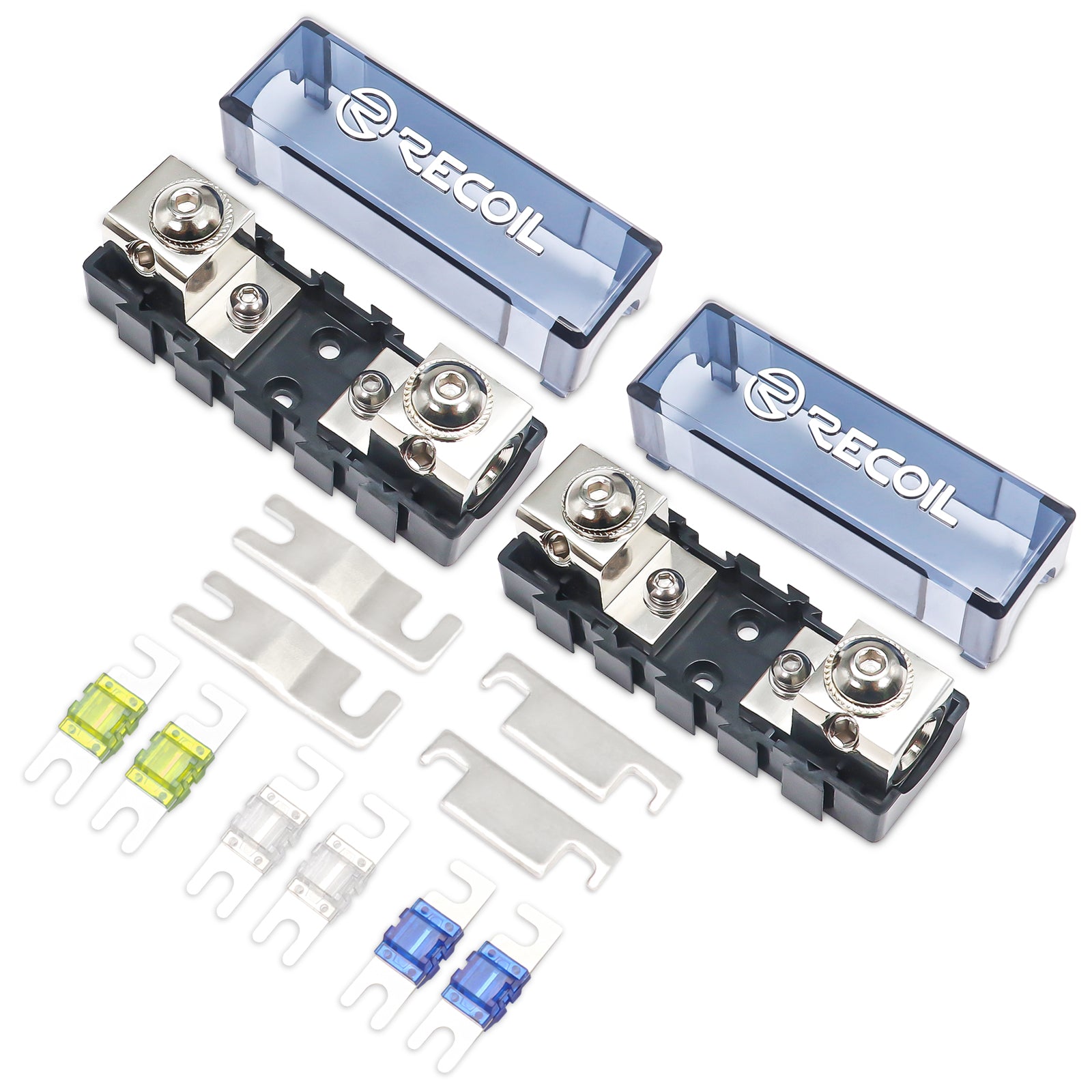 MFHA-2 - 2 Packs 0/2/4 Gauge Modular Inline ANL & Mini-anl Fuse Blocks with Jumper Bars to Create Distribution Block, Fuse and Negative Combo Blocks, 6pcs 60a, 80a, 100a Mini-anl Fuses Included19