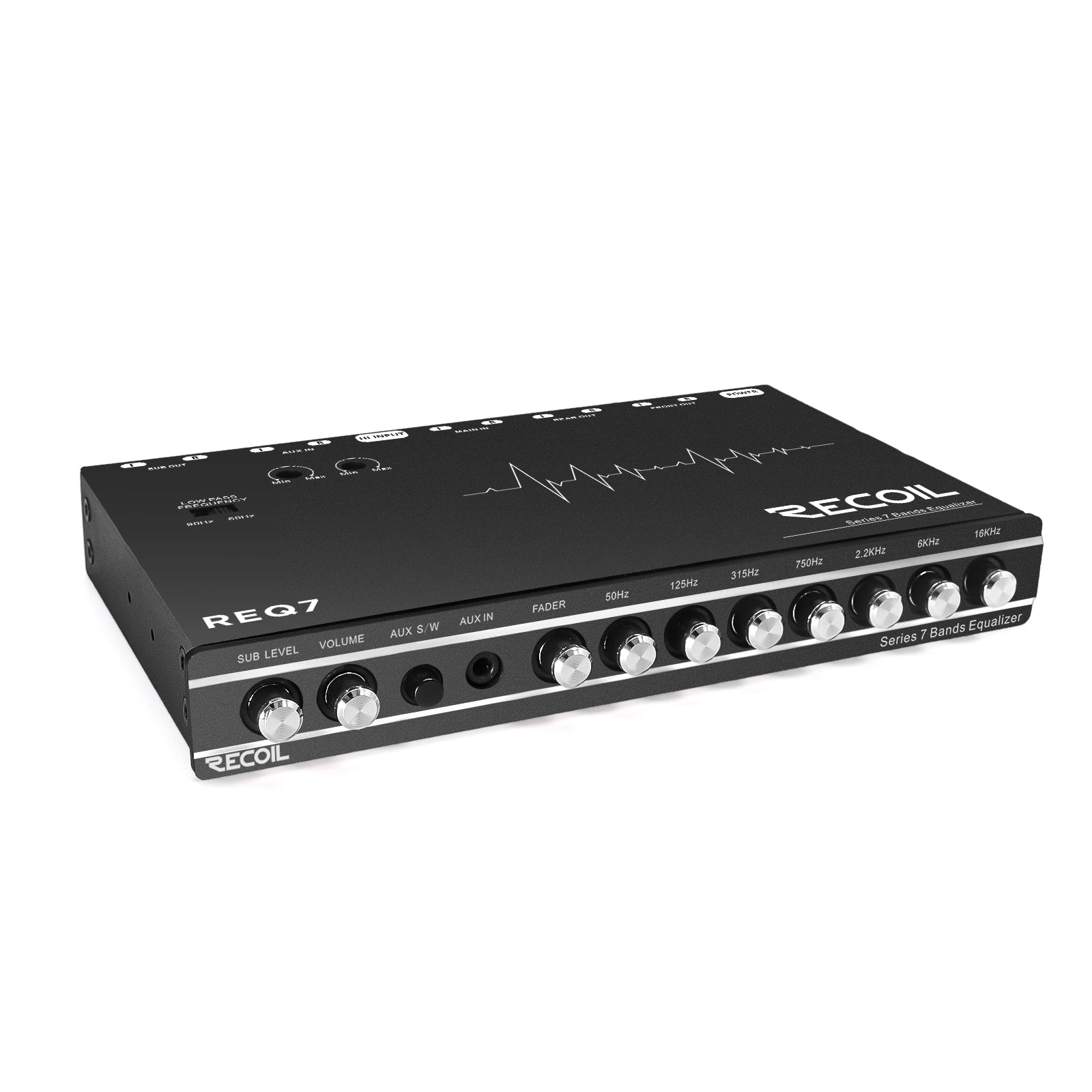 REQ7 - 7 Band 1/2 Din Pre-amp Car Audio Parametric Graphic Equalizer with RCA & Auxiliary Inputs