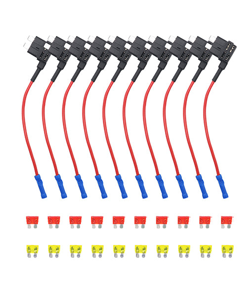 FT1-10 - Recoil 12v Car Add-a-circuit, Fuse Tap Adapter, ATO ATC Blade Fuse Holder, with 10a, 20a Fuse (10 Pack)