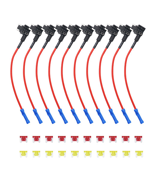 FT3-10 - Recoil 12v Car Add-a-circuit Fuse Tap Adapter, Micro 2 Blade Fuse Holder, 10a, 20a Fuses (10 Pack)