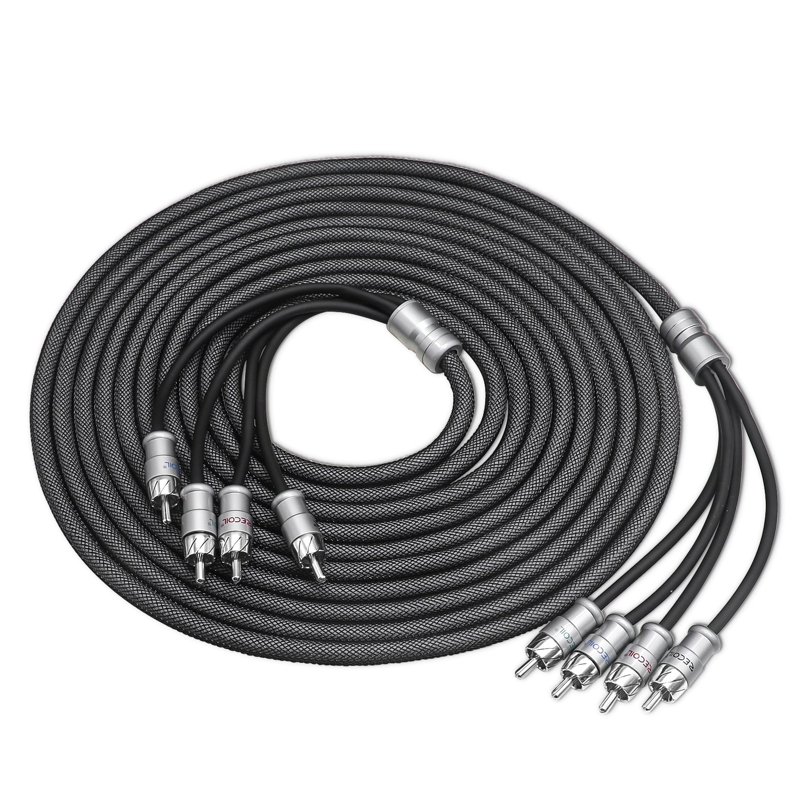 XI417 - Echo Max Series Premium 99.99% Oxygen Free Copper 17ft 4-channel RCA Audio Interconnects Cable, with Machined Brass Connectors & Braided Nylon Jacket