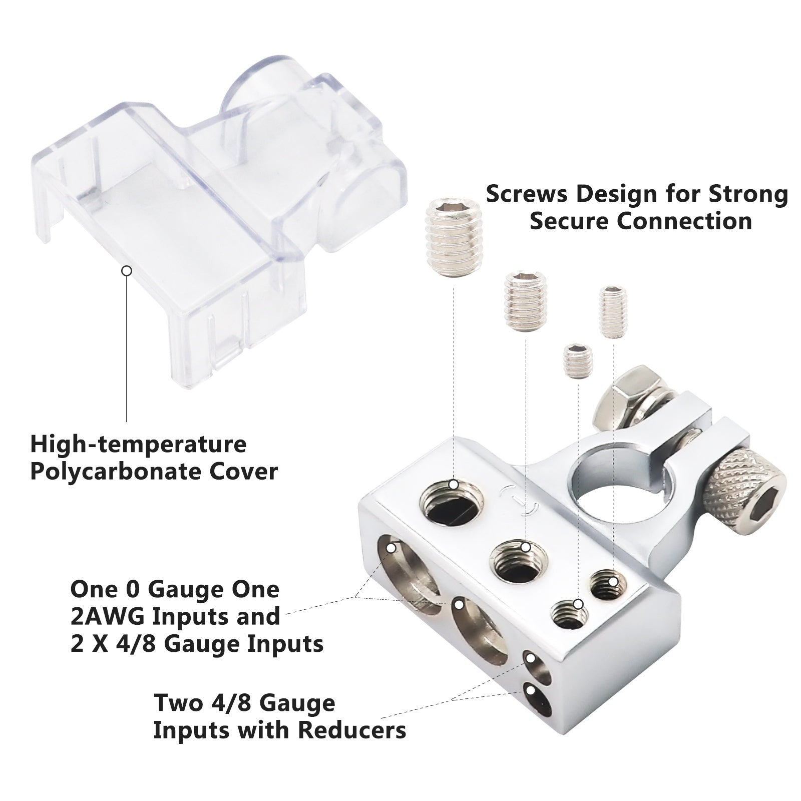 RBT - Recoil 0/4/8/10 Gauge Battery Terminals with Shims, Positive and Negative
