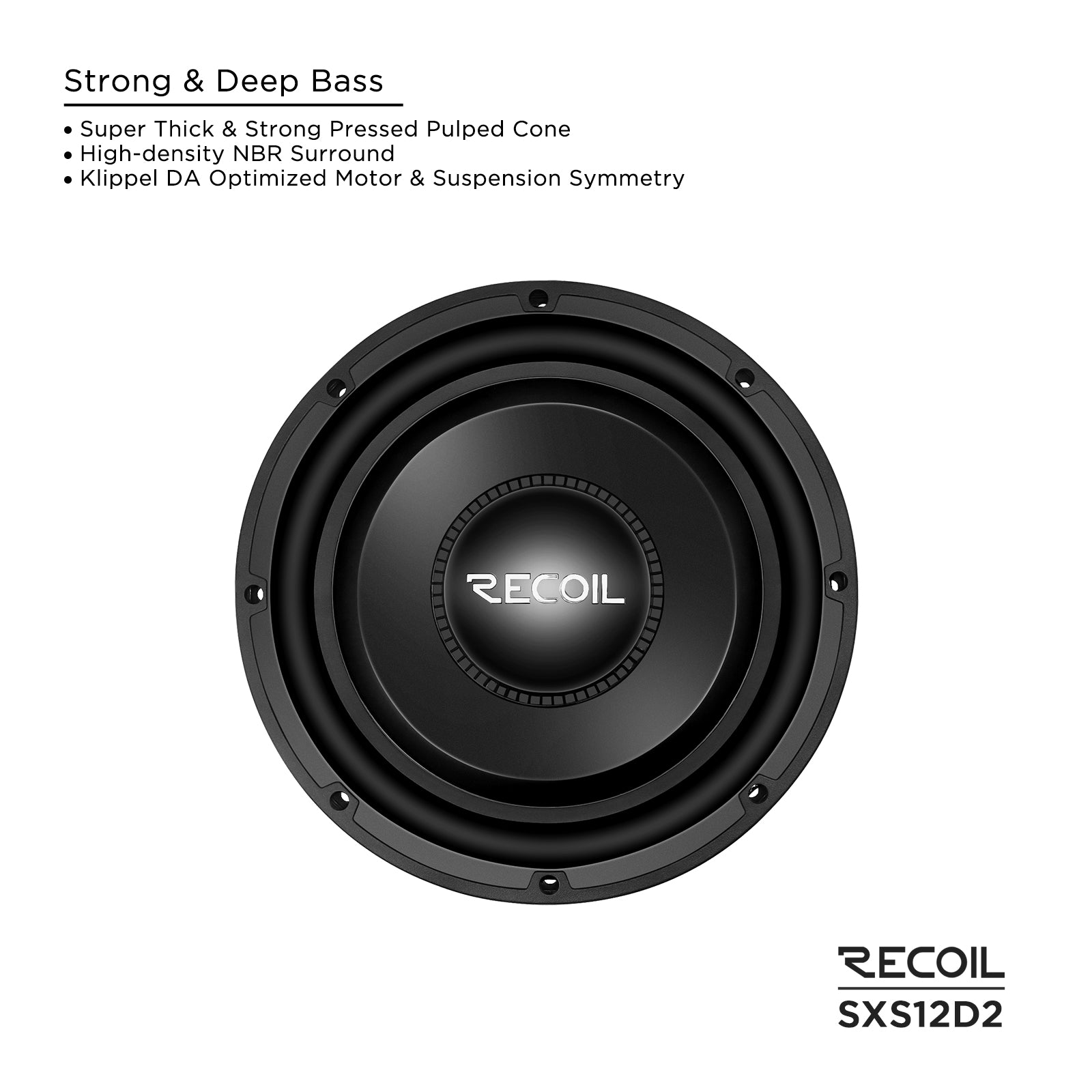 SXS12D2 - Ultra Shallow 12 Inch Subwoofer - 800 Watts Power Dual 2 OHM Voice Coil, 2" Black-coated 6-layer High Temperature Voice Coil