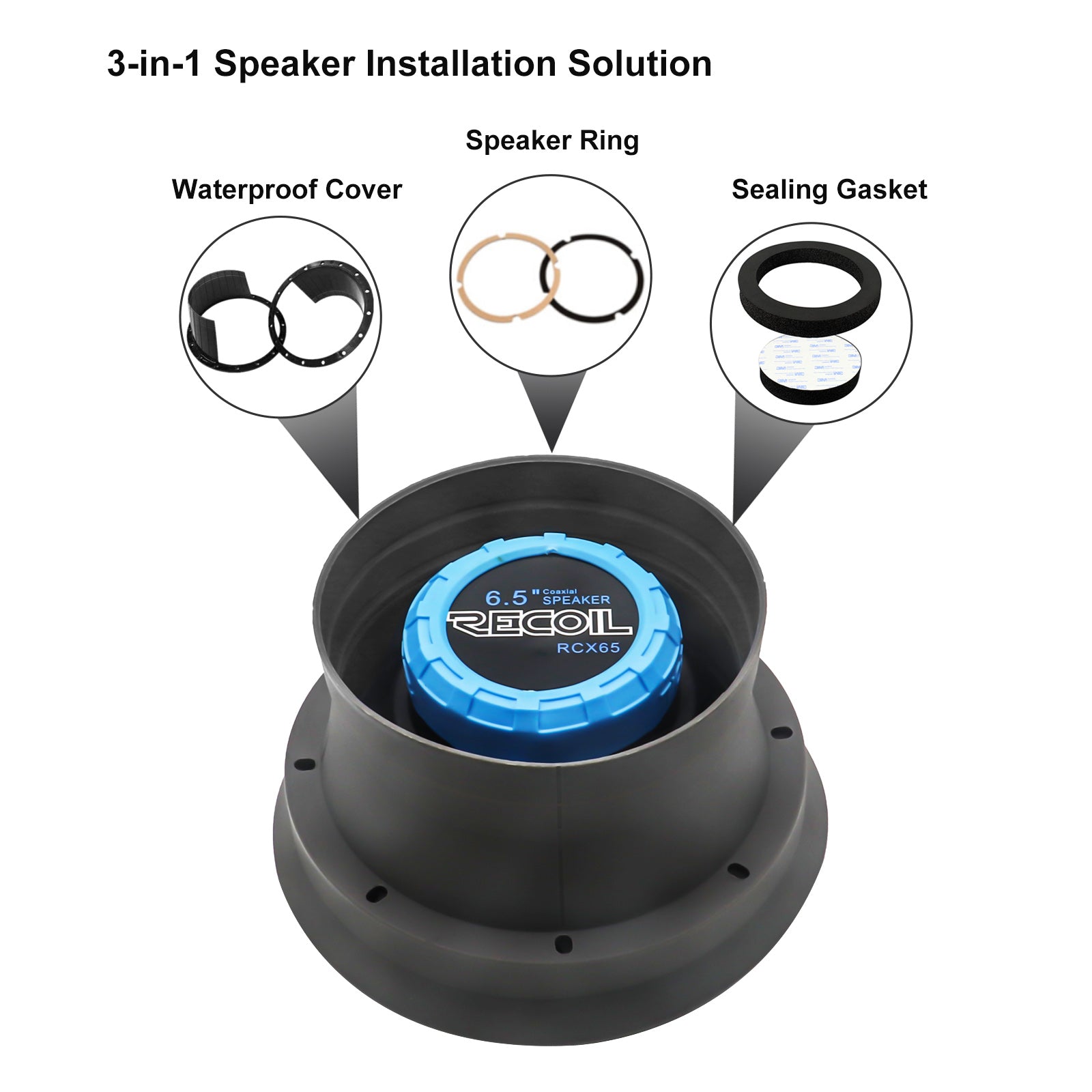 SPB65K - 4 Pack Foldable Silicone 6.5” Car Speaker Baffle Kits, for Sound Quality Improvement and Speaker Protection, Four Pieces