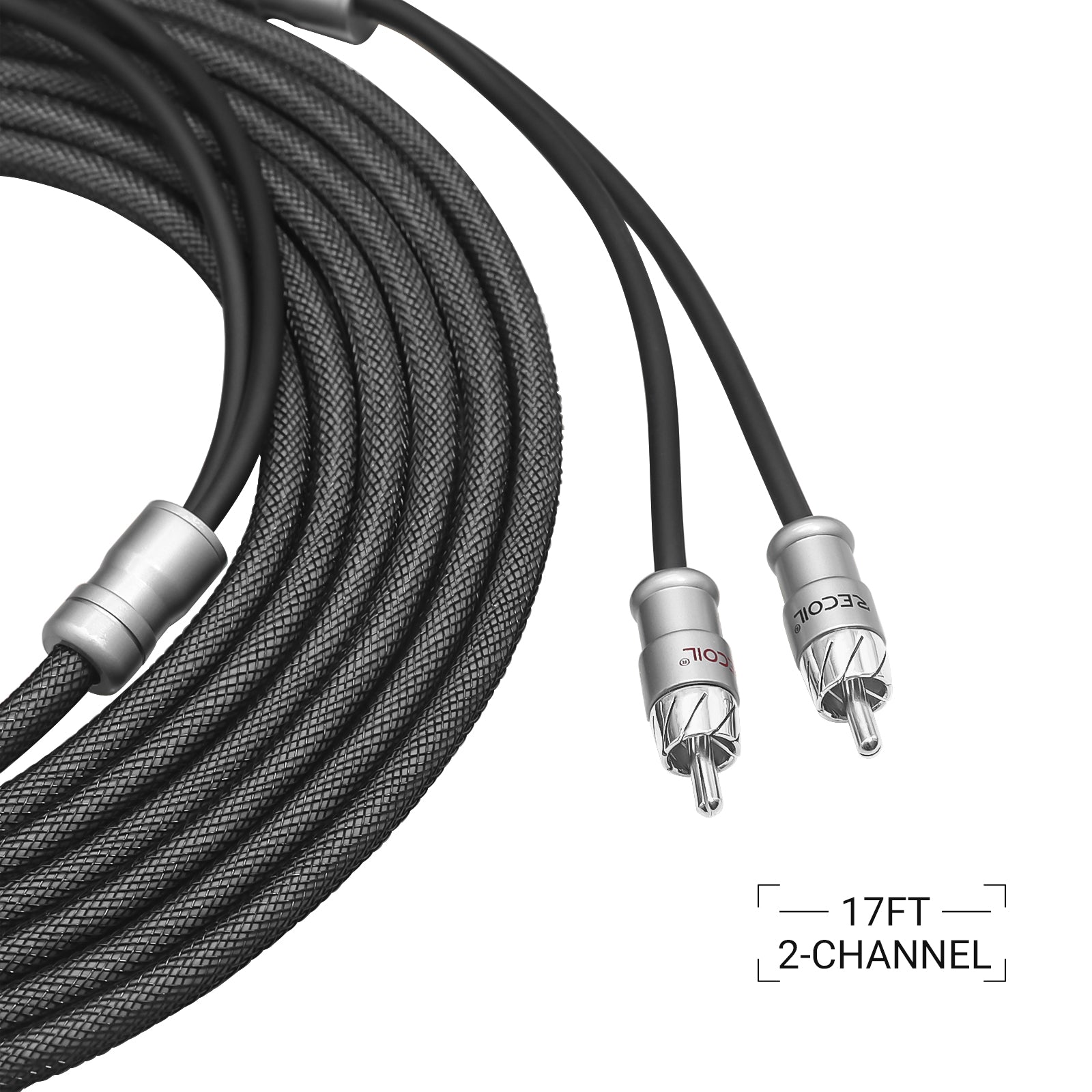 XI217 - Echo Max Series Premium 99.99% Oxygen Free Copper 17ft 2-channel RCA Audio Interconnects Cable, with Machined Brass Connectors & Braided Nylon Jacket