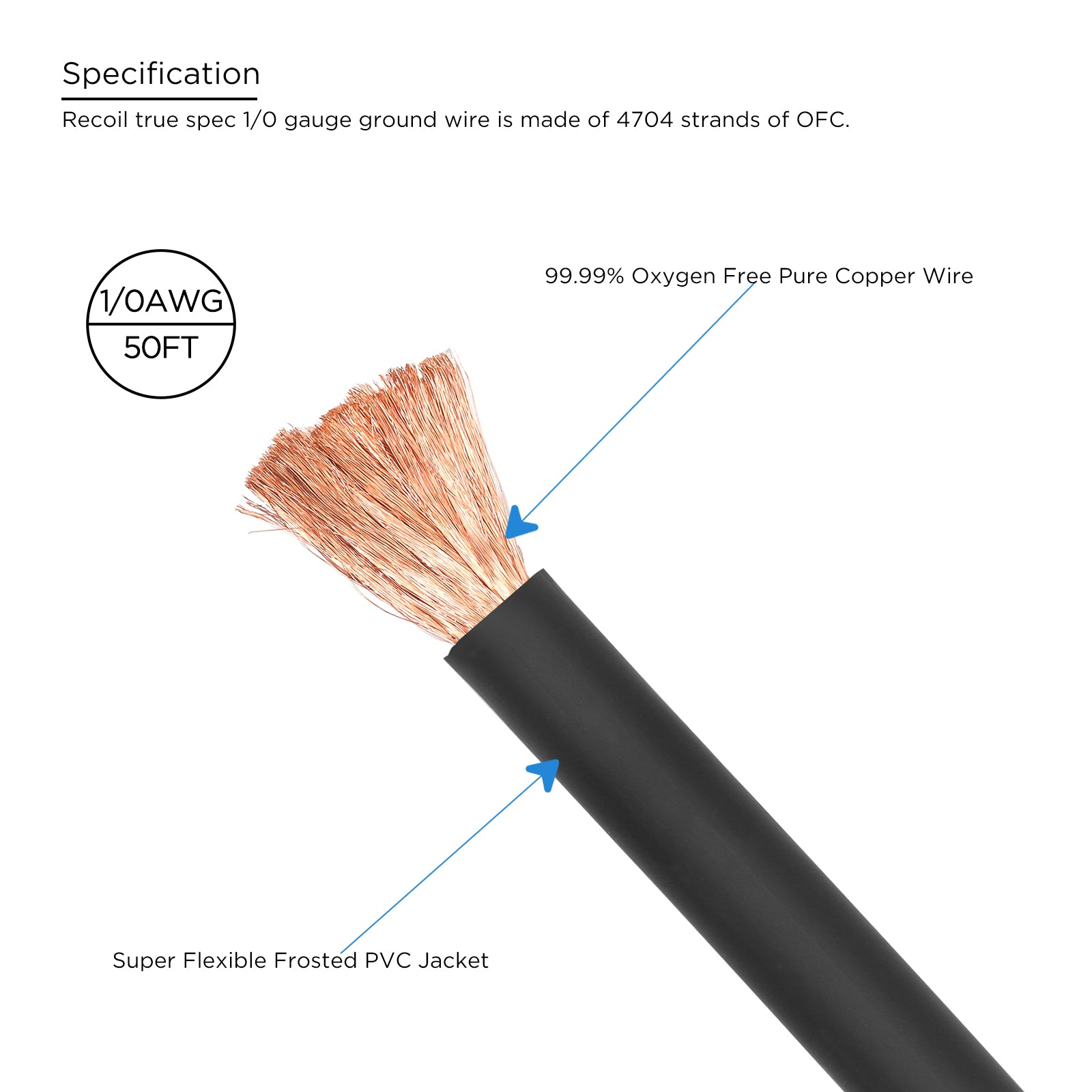 PG0-50 - 50 feet of true-spec 0 AWG Oxygen Free Copper wire - Spool Wire