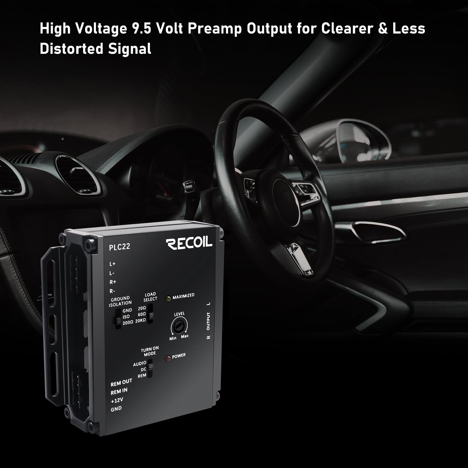 PLC22 - Premium 2-channel Active Line Output Converter with 9.5v Preamp Output, Features Turn-on Mode, Load and Ground Isolation Selection
