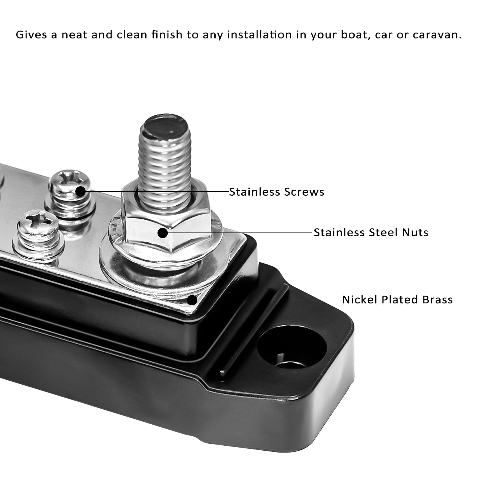 BBPG5 - Busbar Positive and Negative 2 X 5/16” Studs and 8 X #8 Screw Terminals Power Distribution Block with Ring Terminals