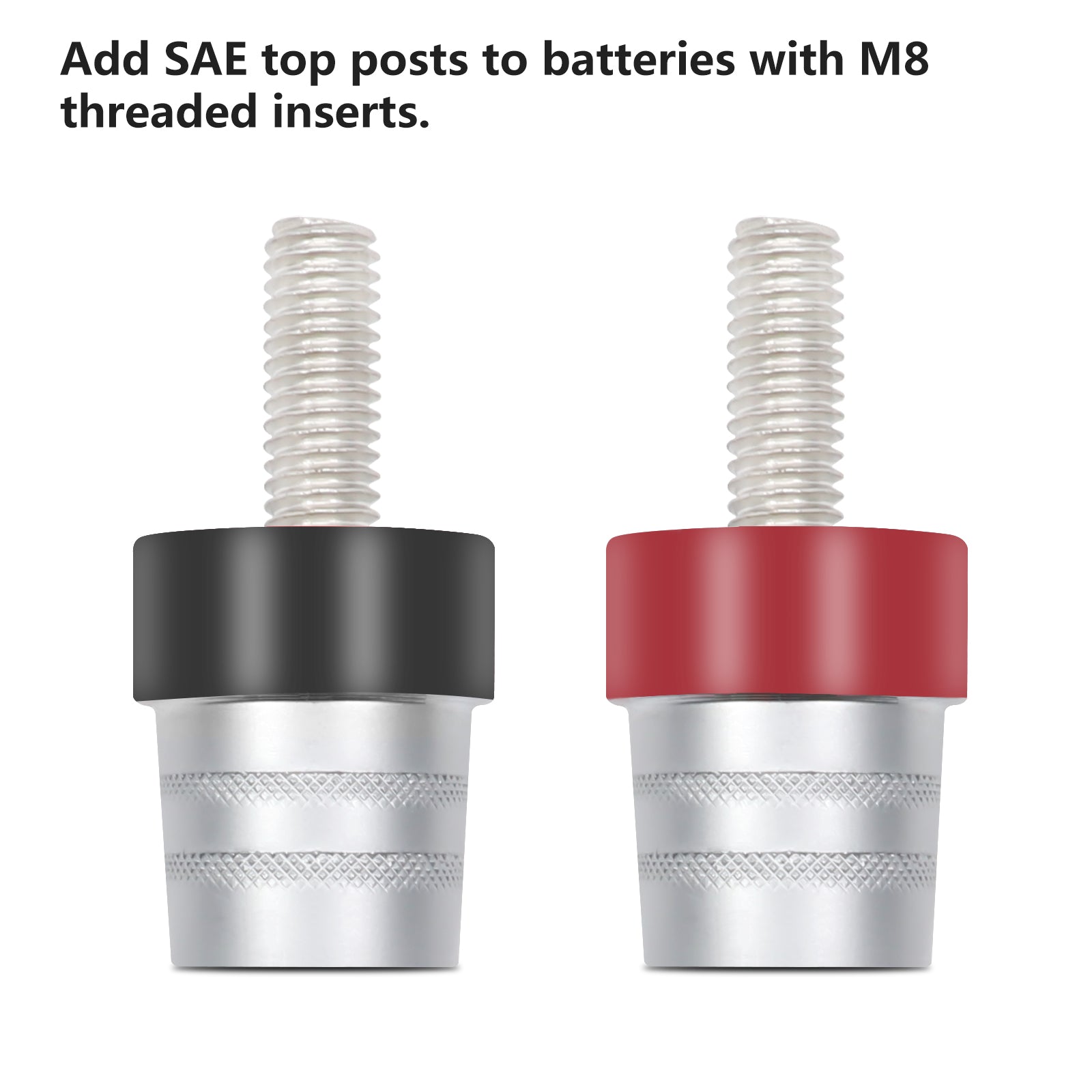 BTA8 - Battery Terminal Adaptor M8 Screw to Sae Top Posts, Solid Brass, Marine-grade Satin Chrome Finish, Positive & Negative Pair