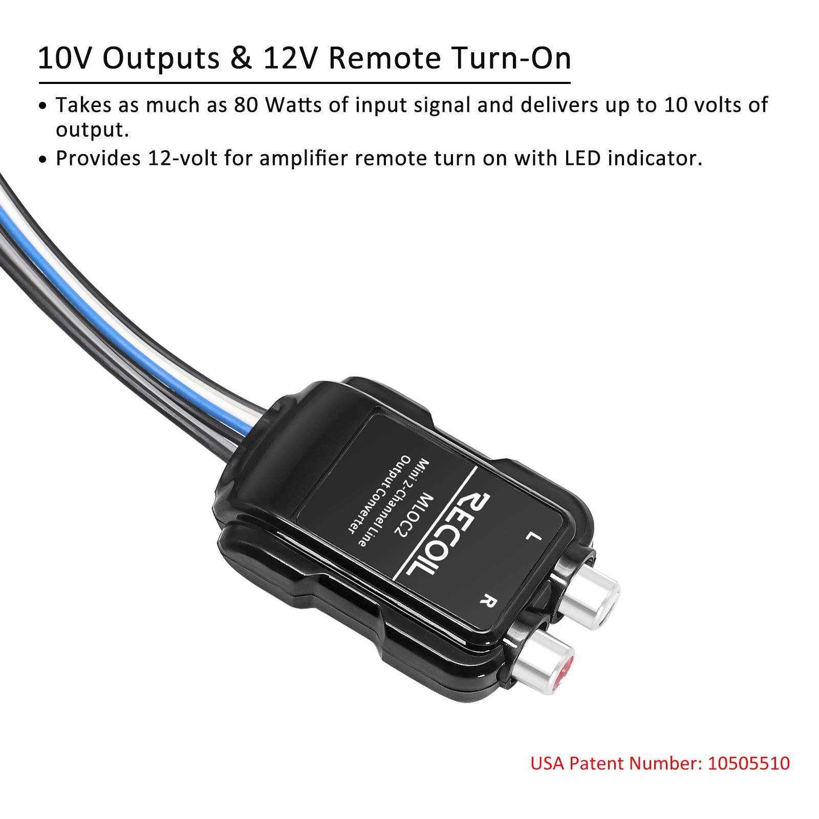 MLOC2 - 2-channel Smart Micro Line Output Converter with 10v Output and 12v Remote Turn-on Trigger and 60 OHM Load Impedance