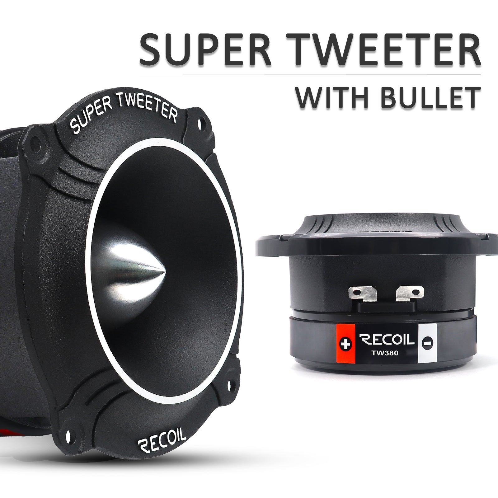 TW380 - High Compression Bullet Super Tweeters, 1.5-inch High-temperature Kapton Voice Coil, Aluminum Frame and Diaphragm, 4 Ohms, Pair
