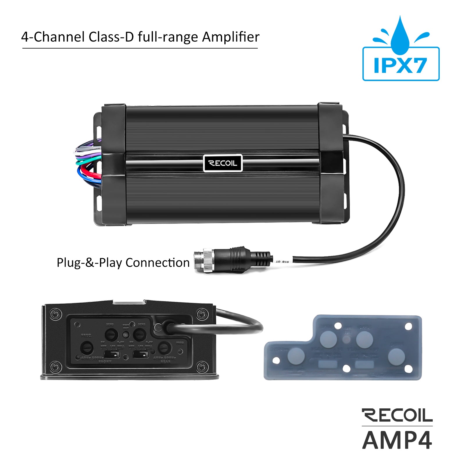 R4-Q - Complete Marine 400 Watts Quad Speakers Audio System, Two Pairs Super Loud 4” Speaker Pods with 3” Passive Radiators, 4-channel Marine Amplifier, Bt Controller, for UTV, ATV, Golf Cart, Boat, Off-road Motorsports Audio
