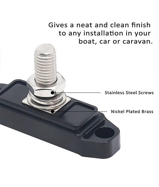 S1P-38 - Busbar Single 3/8” Studs Power Distribution Block with Ring Terminals Pair (red & Black)