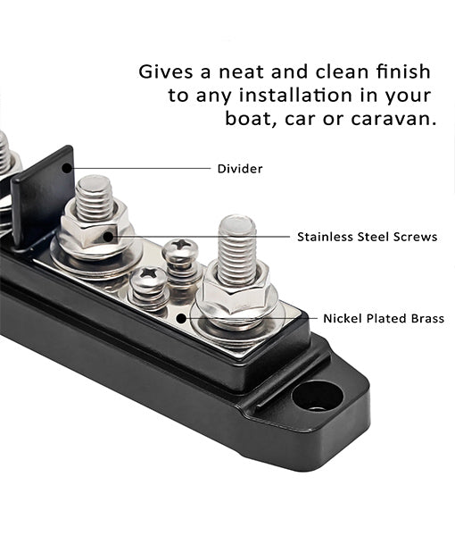 BBPG4 - Bus Bar Positive and Negative 4 X 5/16” Studs and 4 X #8 Screw Terminals Power Distribution Block Busbar with Ring Terminals