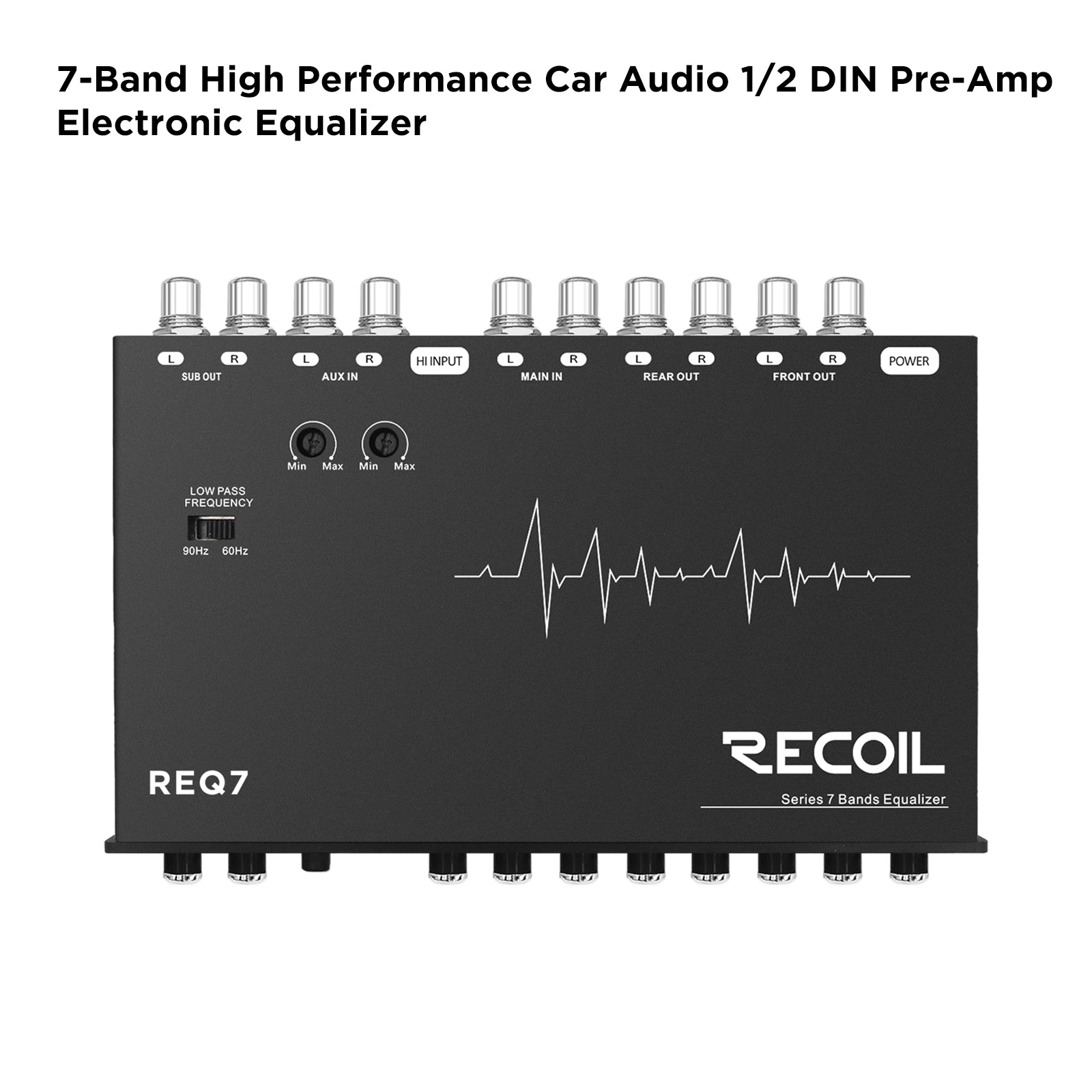 REQ7 - 7 Band 1/2 Din Pre-amp Car Audio Parametric Graphic Equalizer with RCA & Auxiliary Inputs