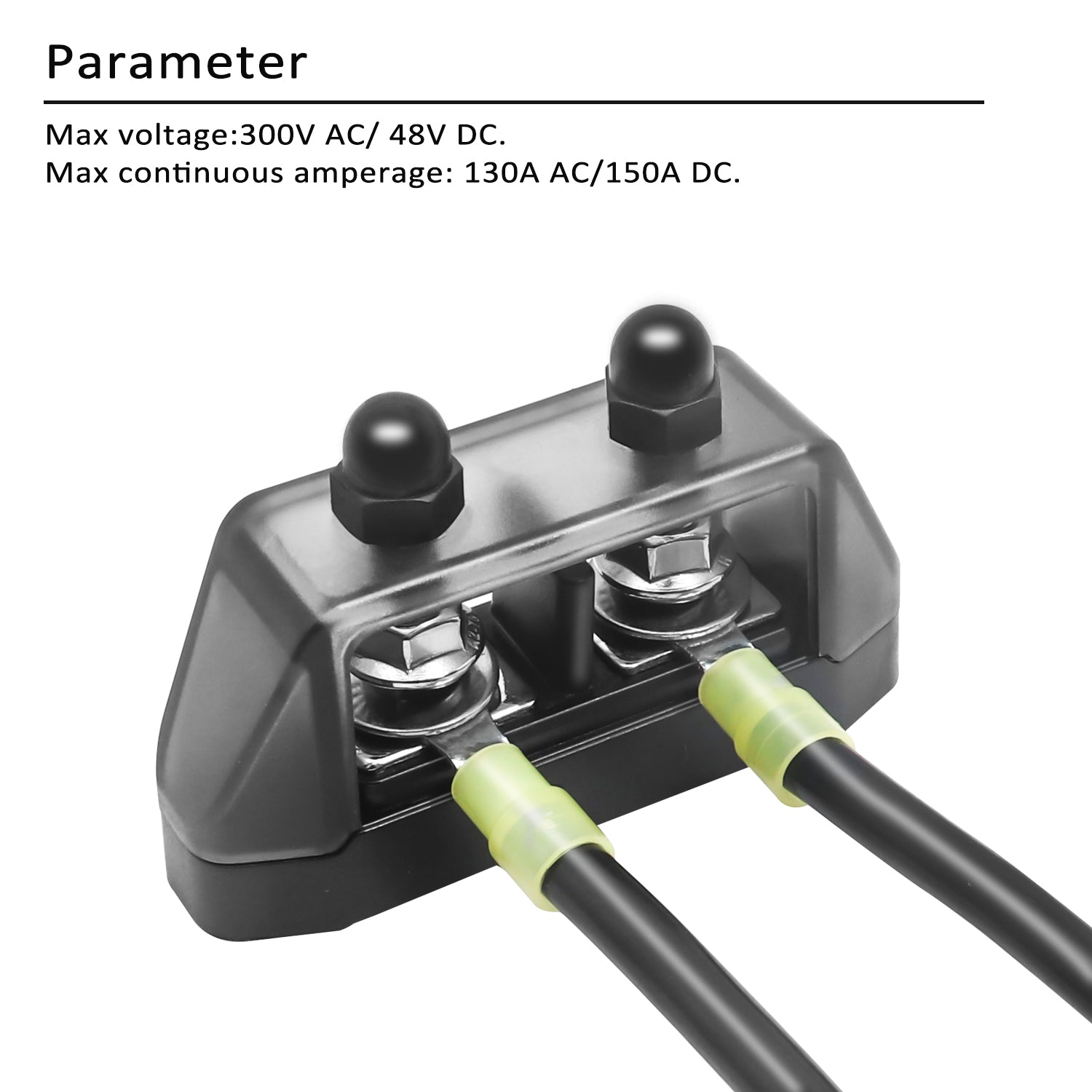 S2PG-14 - Insulated 2 Position Power & Ground Busbar 2 X M5 Studs Terminal Power Distribution Block with Ring Terminals