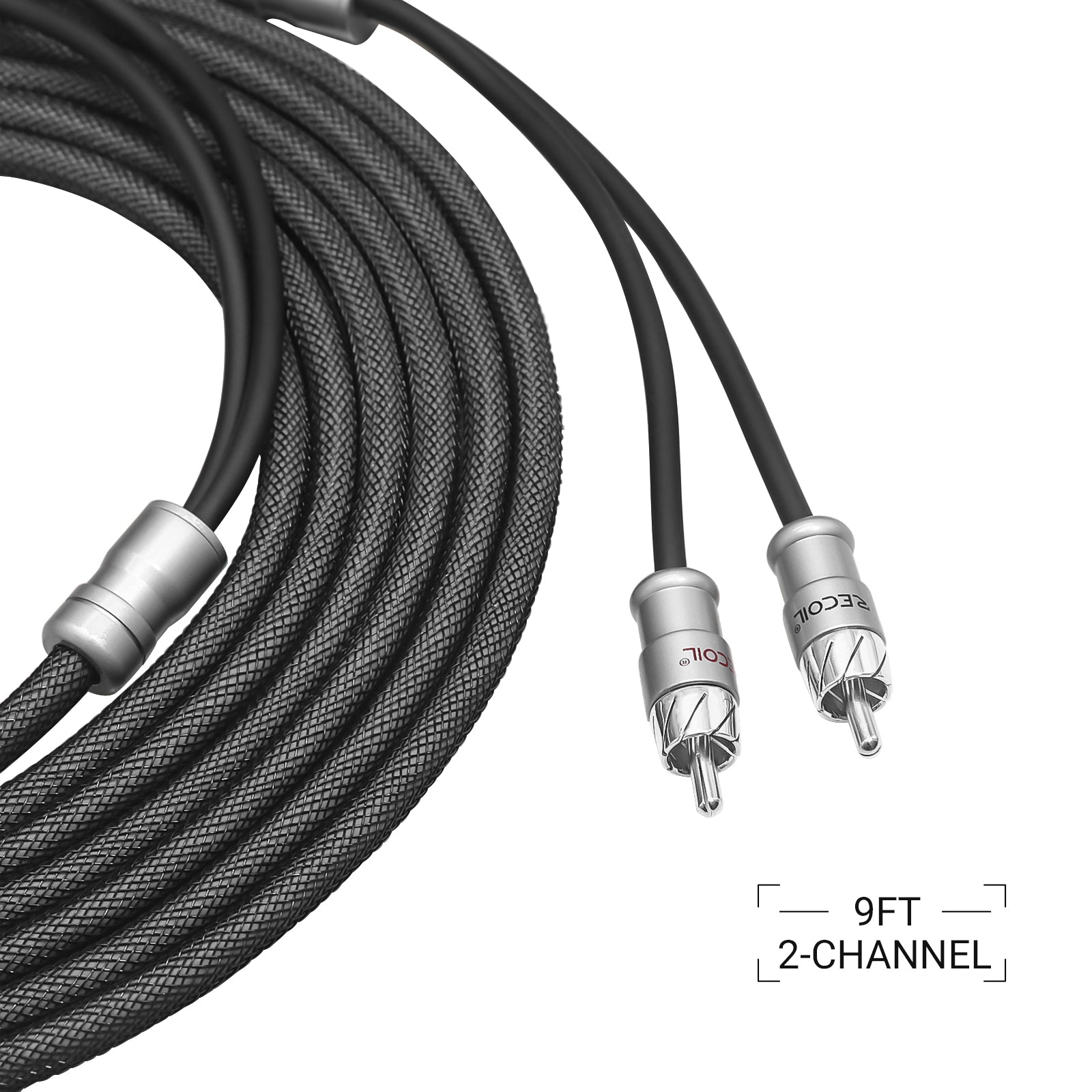 XI29 - Echo Max Series Premium 99.99% Oxygen Free Copper 9ft 2-channel RCA Audio Interconnects Cable, with Machined Brass Connectors & Braided Nylon Jacket