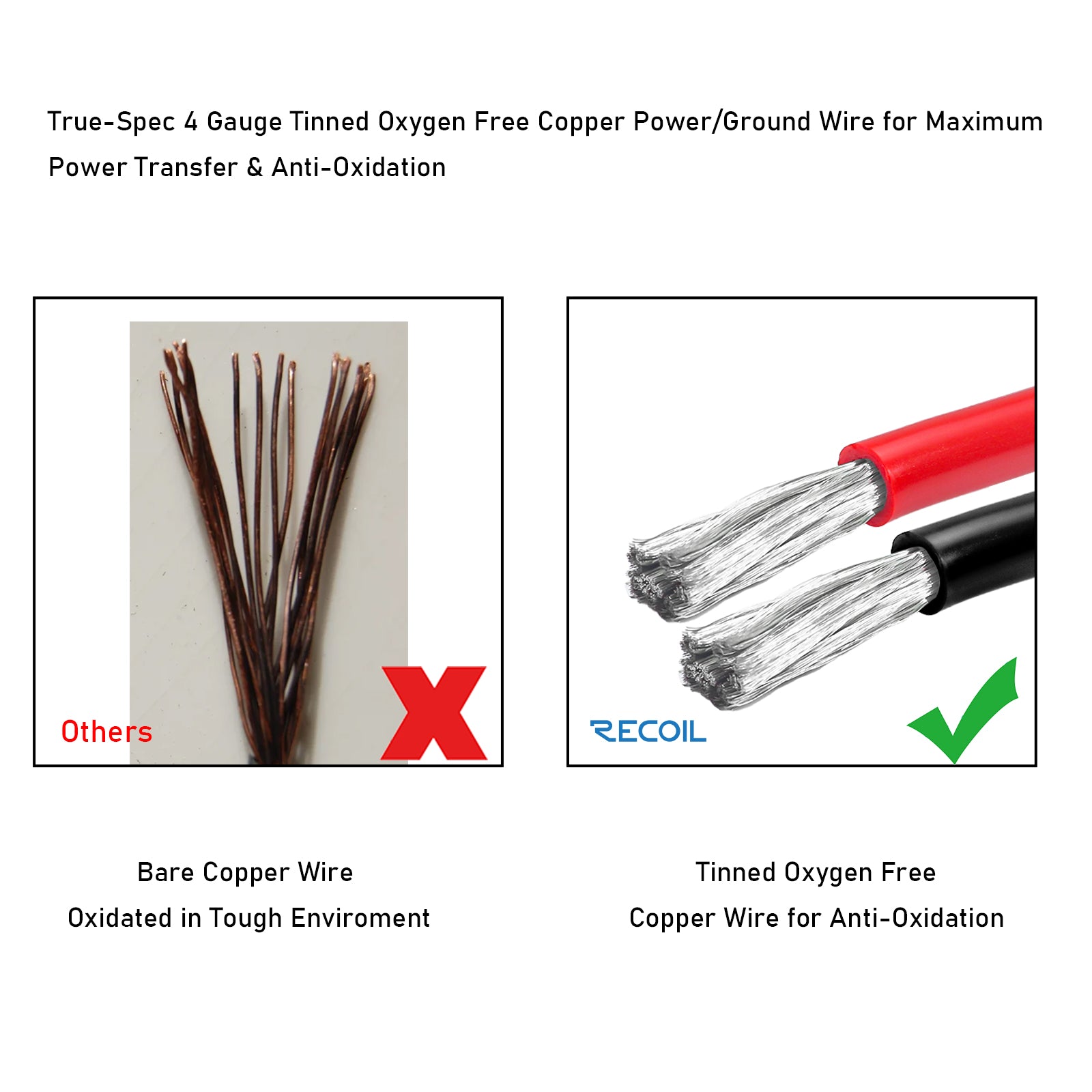 SPG4-2 - True Spec 4 Gauge 2ft Battery Inverter Cable Sets, Tinned 99.99% Oxygen Free Copper Wire with 3/8” Heavy Duty Ring Terminals for Solar, Auto, Car, RV, UTV, ATV, Motorcycle, Bike & Marine