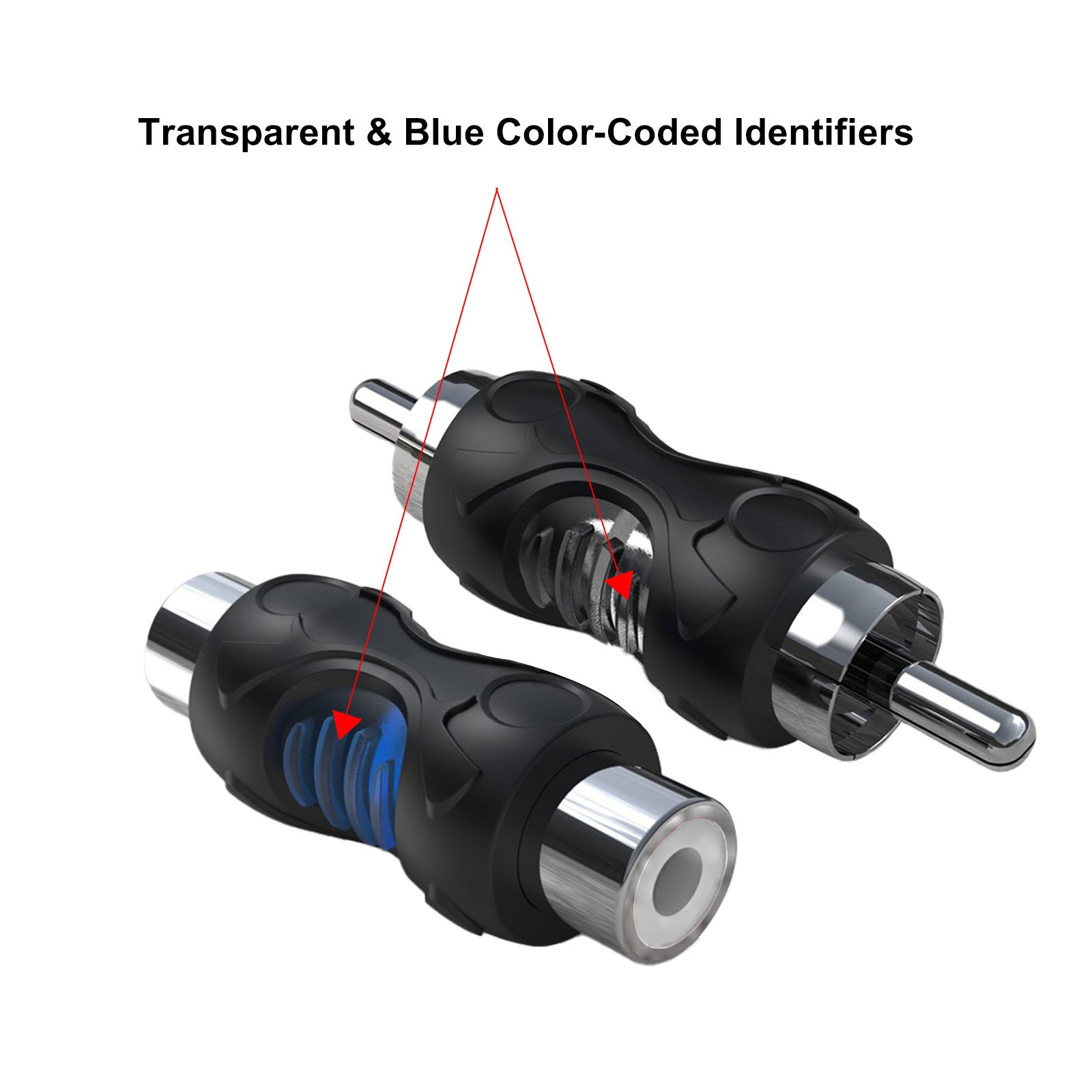 RCC-K8 - 4-pack RCA Female to Female Couplers and 4-pack RCA Male to Male Adapters, Dual Injection Molded RCA Adapter Cable Extension Connector for Amplifier, Subwoofer, Mixer, Speaker