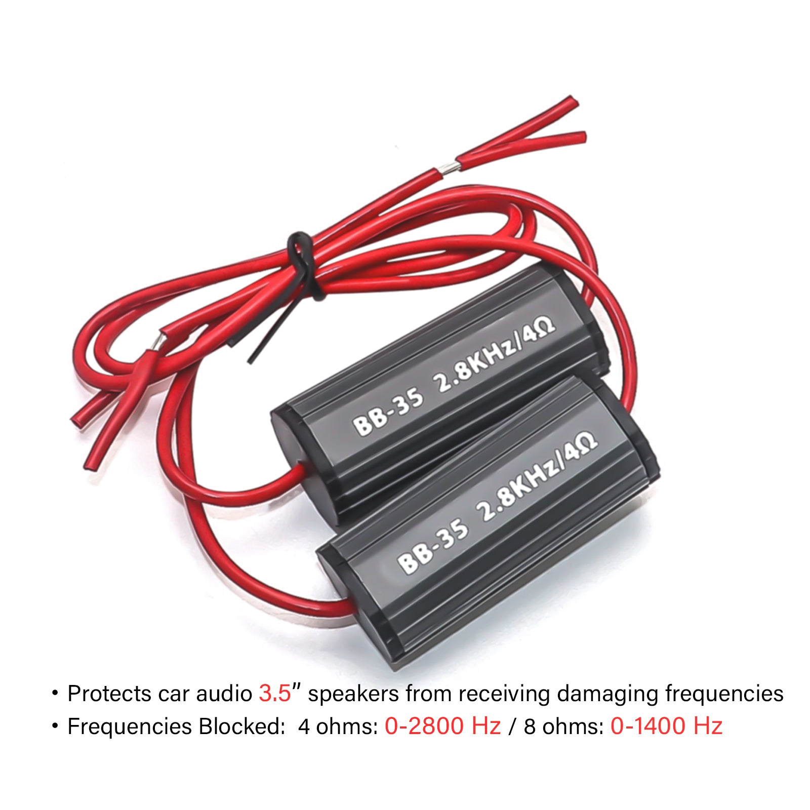 BB-35 - Bass Blocks Designed to Protect Car Audio 3.5 Inch Speakers, Eliminate Frequencies 0-2.8khz at 4ohms, Pair