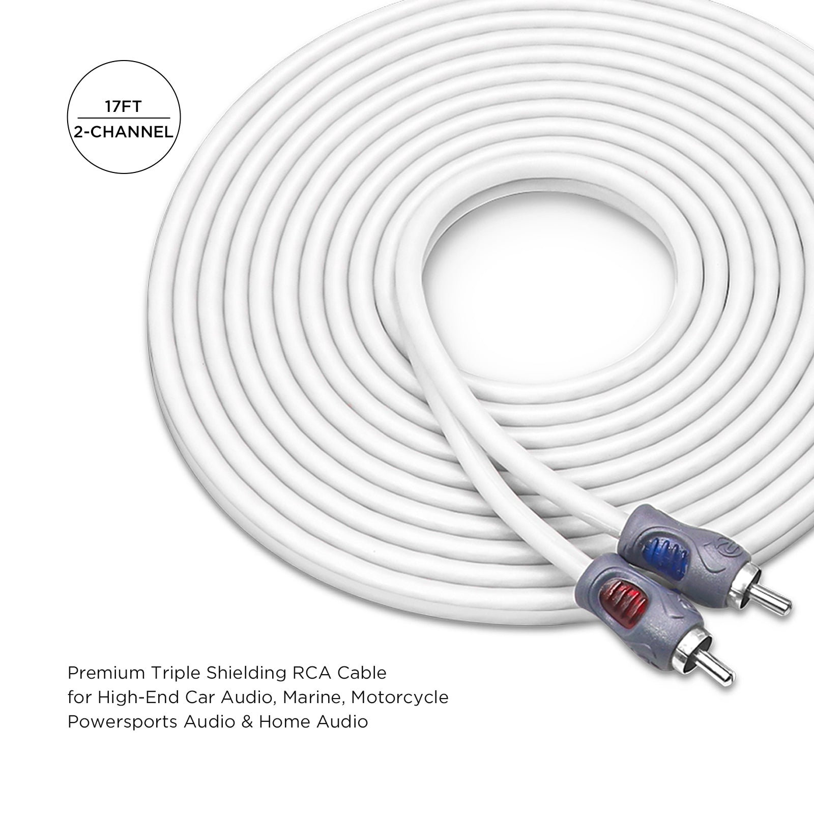 RMI217 - Echo Plus Series Tinned Oxygen Free Copper 2-channel 17ft RCA Audio Interconnects Cable for High-end Car Audio, Marine, Motorcycle & Utv/atv Audio, Triple-shielded with Noise Rejection for Tough Environment
