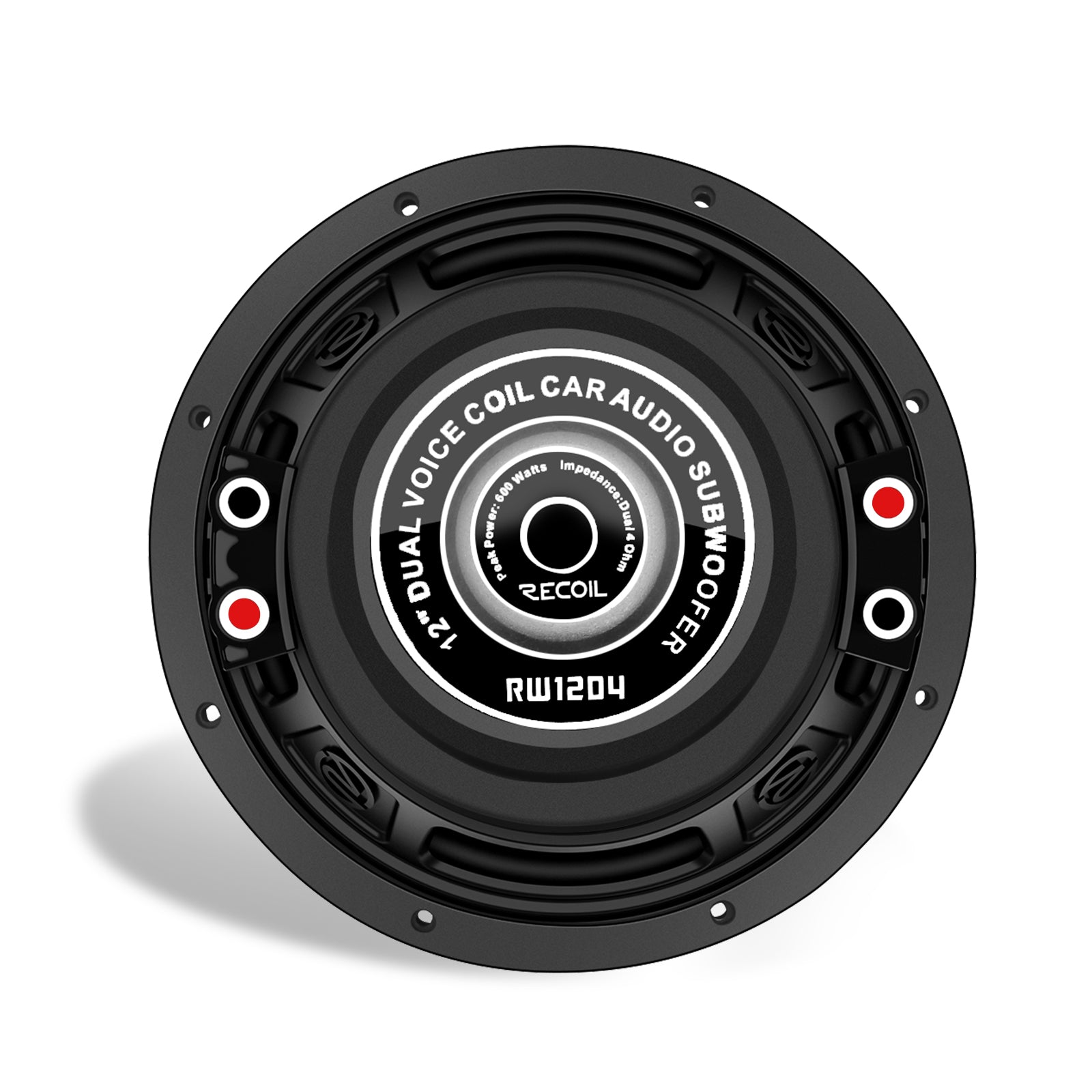 RW12D4 - Echo Series 12 Inch Subwoofer - 600 Watts Power Dual 4 OHM Voice Coil, 2" Black-coated 4 Layer High Temperature Voice Coil, Competition Grade Pressed Paper Cone