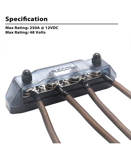 BB46B - Busbar 4 X 5/16” Studs and 6 X #8 Screw Terminals Power Distribution Block with Ring Terminals, Black