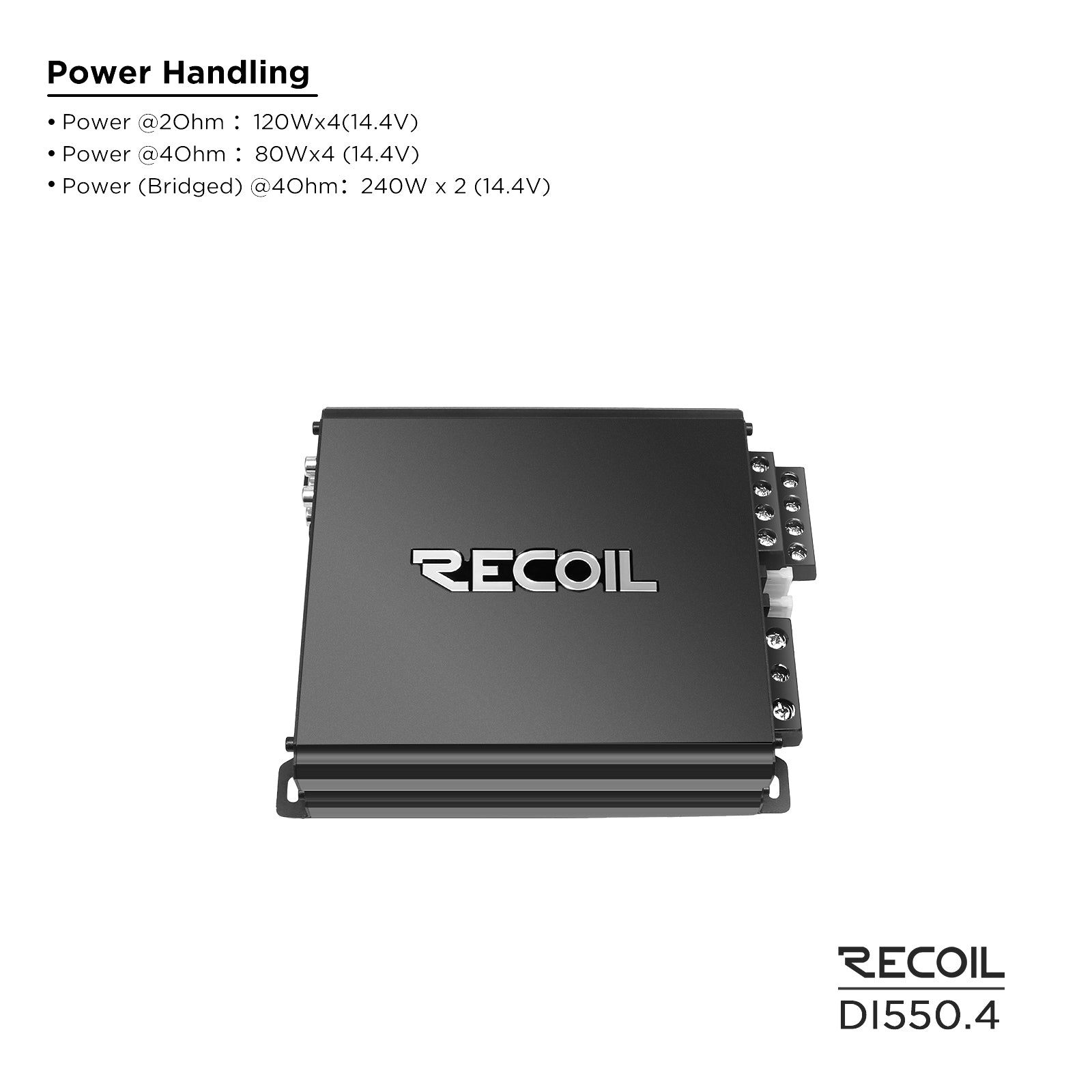 DI550.4 - Full-range Class-D 4-channel Car Audio Amplifier, 1,040 Watts, 2-4 OHM Stable, Mosfet Power Supply, Bridgeable