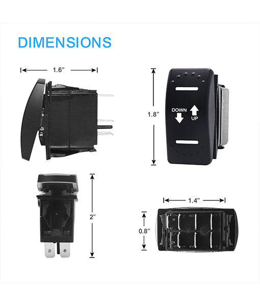 LAS2 - DPDT 20a 12v DC Motor Polarity Reversing Momentary Rocker Switch with Pigtail Wire Actuator