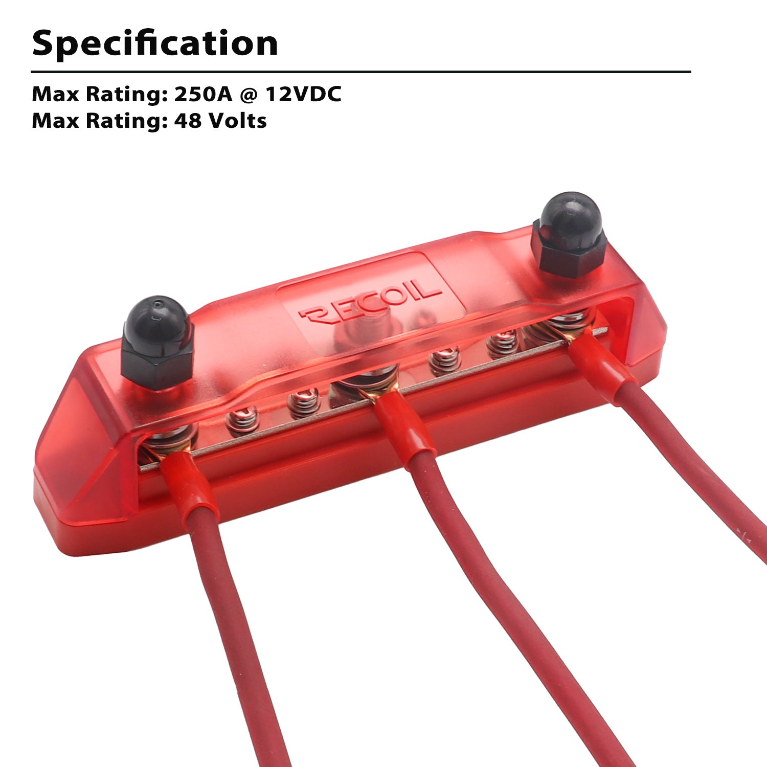 BB38R - Busbar 3 X 3/8” Studs and 8 X #8 Screw Terminals Power Distribution Block with Ring Terminals, Red
