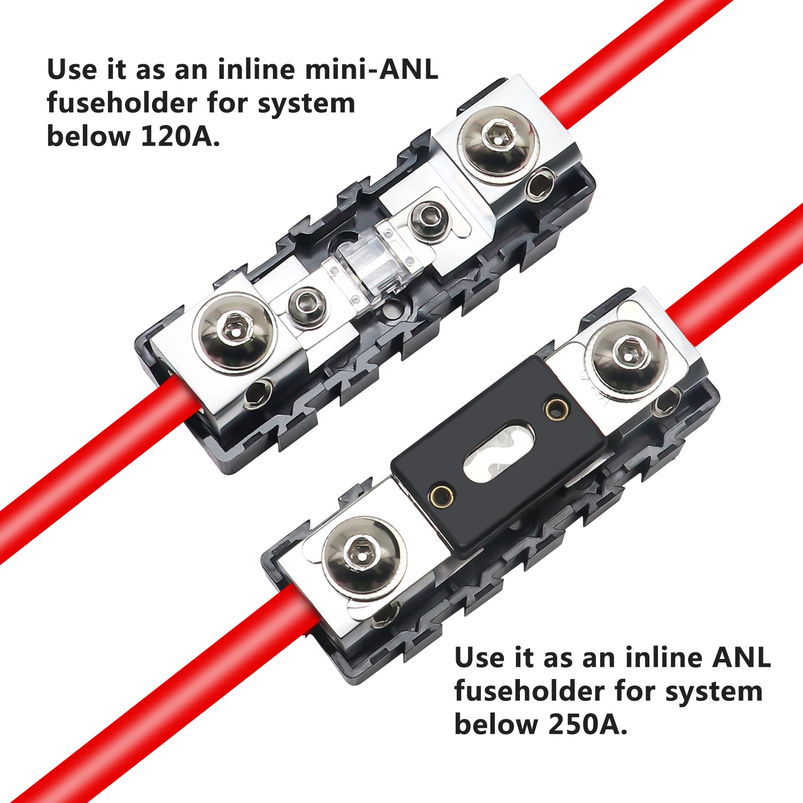 MFHA-2 - 2 Packs 0/2/4 Gauge Modular Inline ANL & Mini-anl Fuse Blocks with Jumper Bars to Create Distribution Block, Fuse and Negative Combo Blocks, 6pcs 60a, 80a, 100a Mini-anl Fuses Included19
