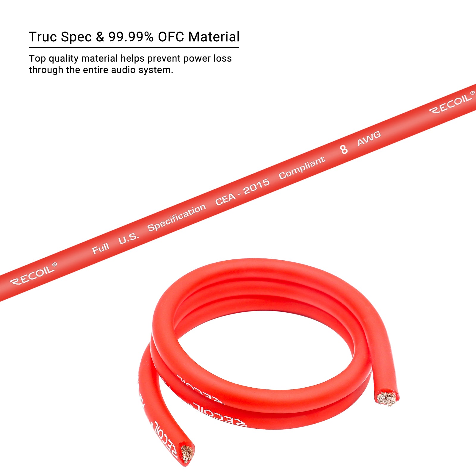 PW8-150 - Premium True Spec 8 Gauge Power Wire, 99.9% Oxygen-free Pure Copper , Flexible Soft Touch Red PVC Jacket (150 Feet/spool)