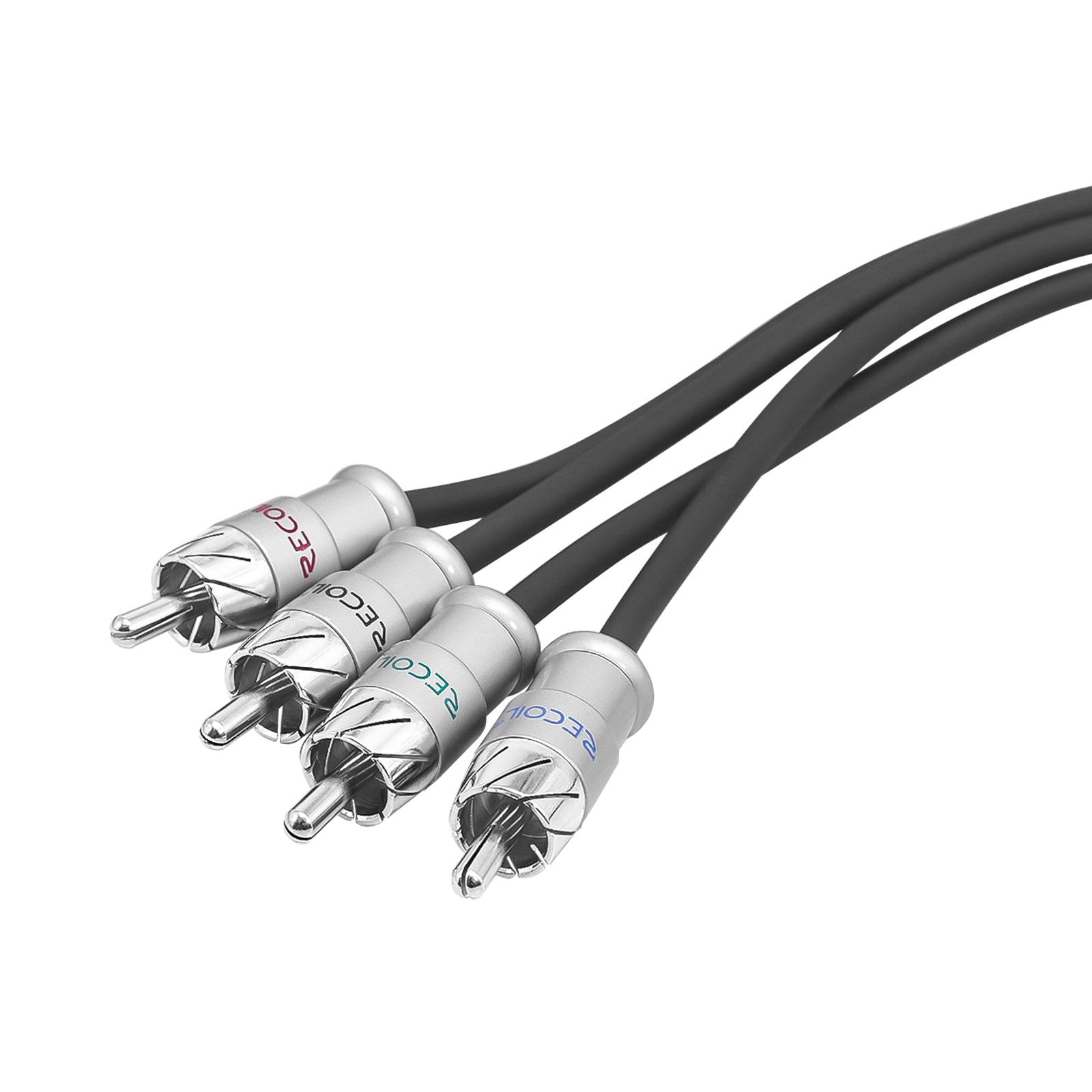 XI412 - Echo Max Series Premium 99.99% Oxygen Free Copper 12ft 4-channel RCA Audio Interconnects Cable, with Machined Brass Connectors & Braided Nylon Jacket