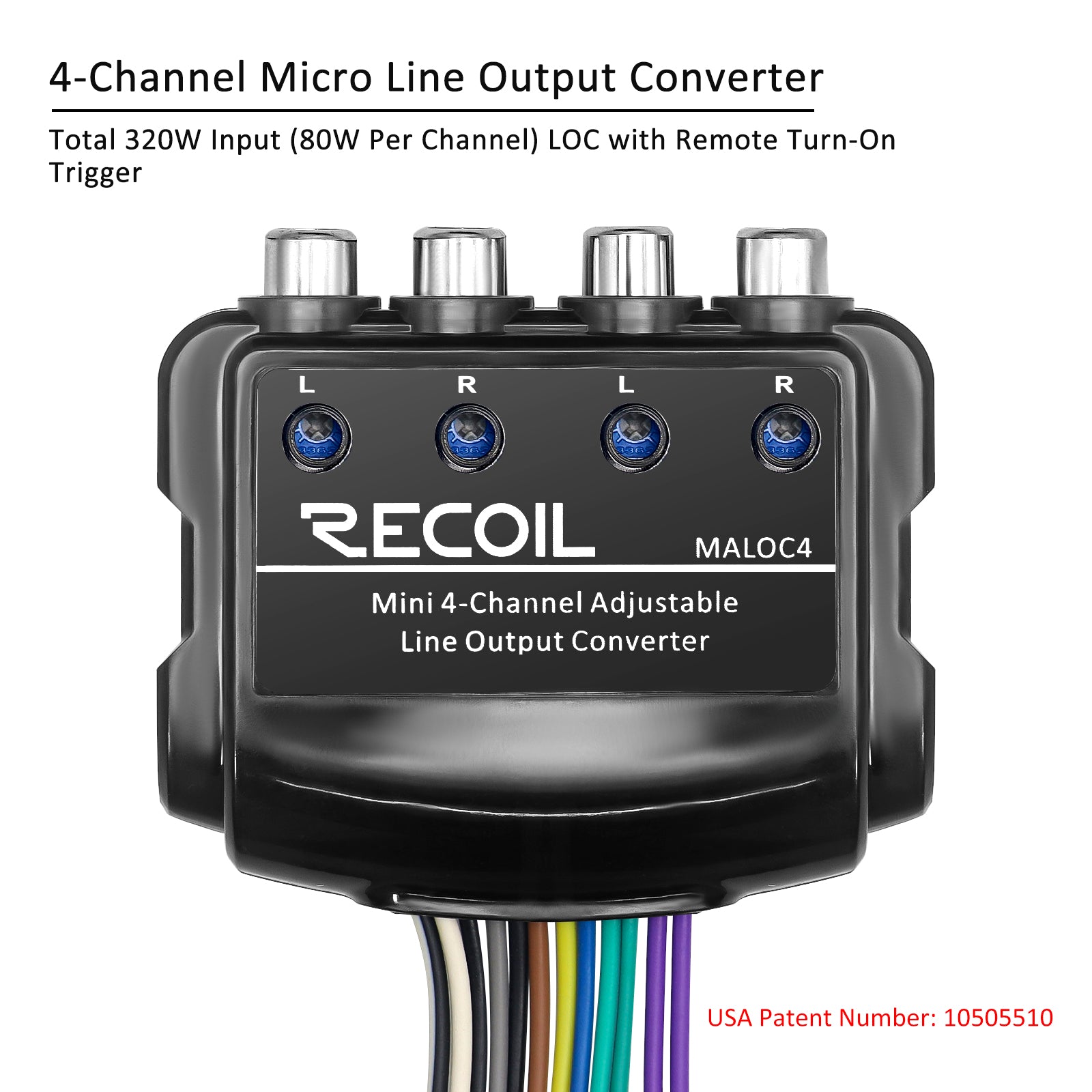 MALOC4 - 4-channel Adjustable Micro Line Output Converter with 10v Output and Remote Turn-on Trigger