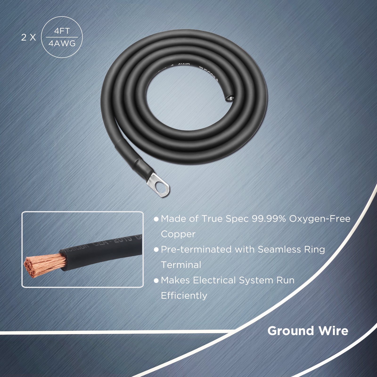 PBG3-4 - True Spec 4 Gauge 99.99% Oxygen Free Copper Wire Big 3 Amp Wiring Upgrade Kits for Car Audio Systems up to 200 Amps