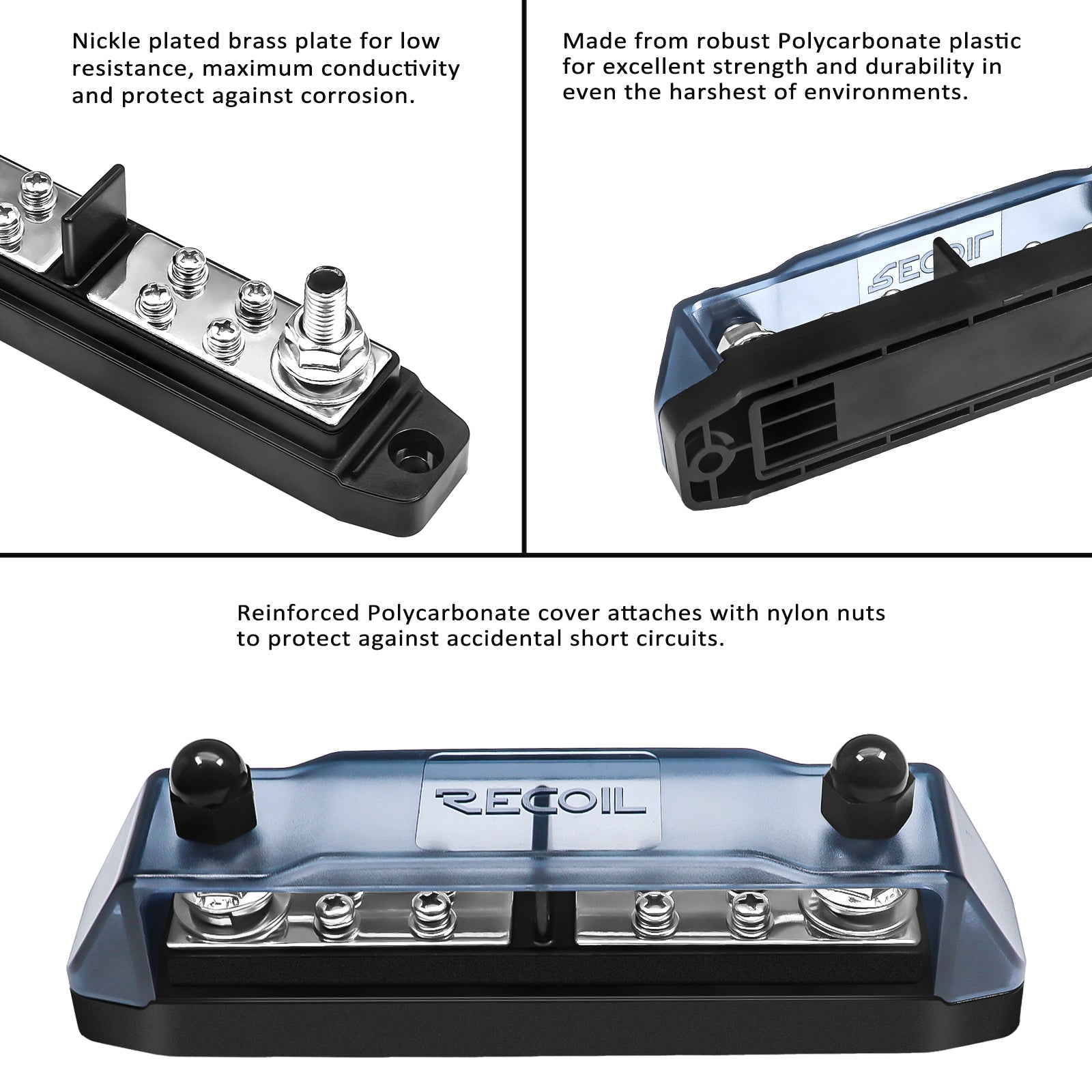BBPG5 - Busbar Positive and Negative 2 X 5/16” Studs and 8 X #8 Screw Terminals Power Distribution Block with Ring Terminals