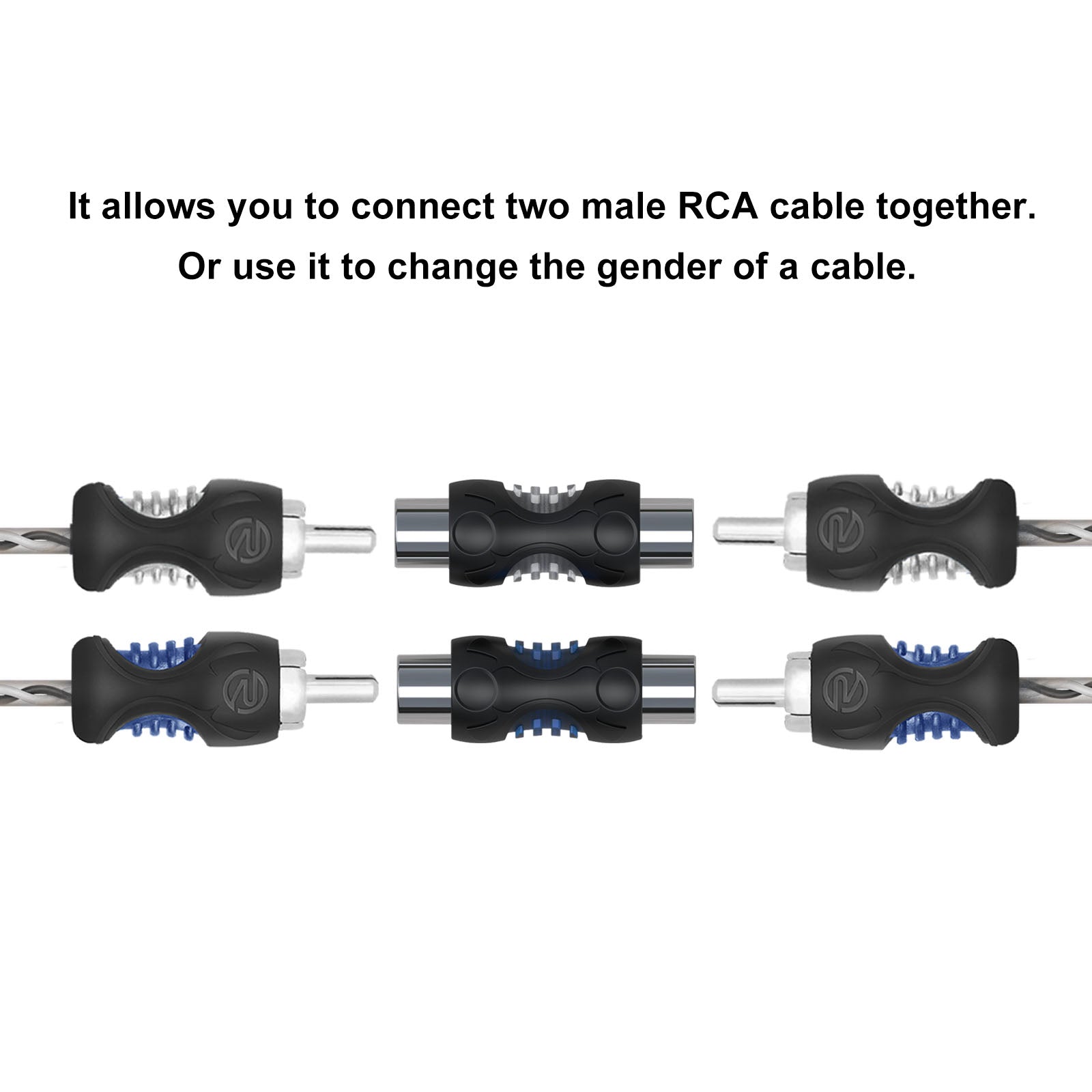 RCC-F8 - 8-pack RCA Female to RCA Female Coupler, Dual Injection Molded RCA Adapter Cable Extension Connector for Amplifier, Subwoofer, Mixer, Speaker